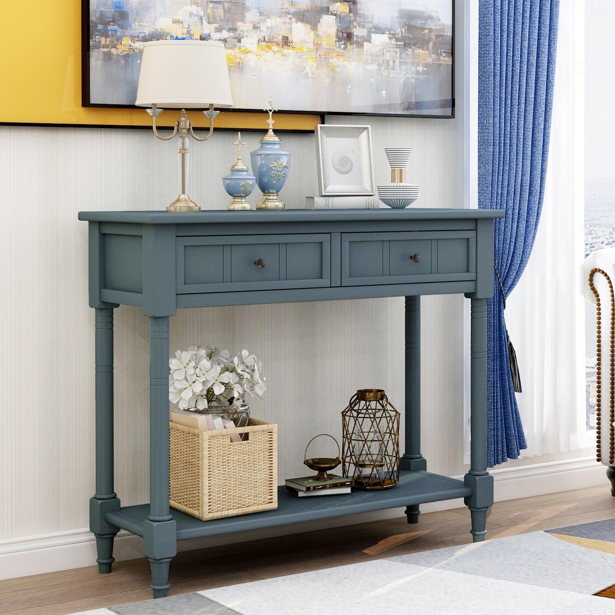 Trexm Daisy Console Table with 2 Drawers & Shelf