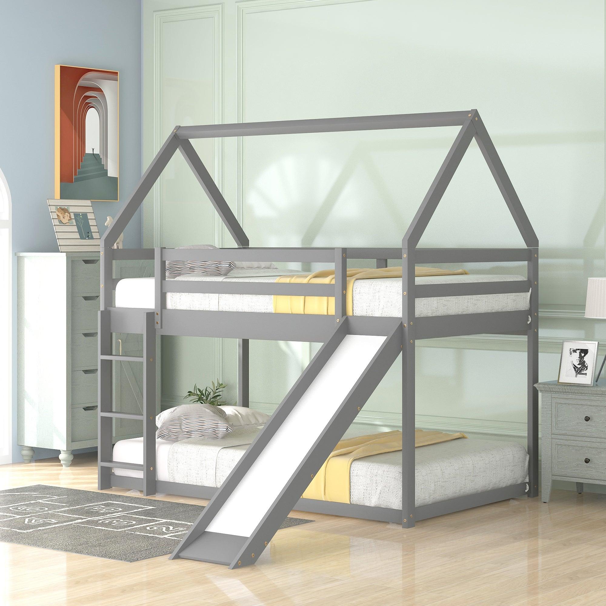 Twin Bunk House Bed with Slide/Ladder