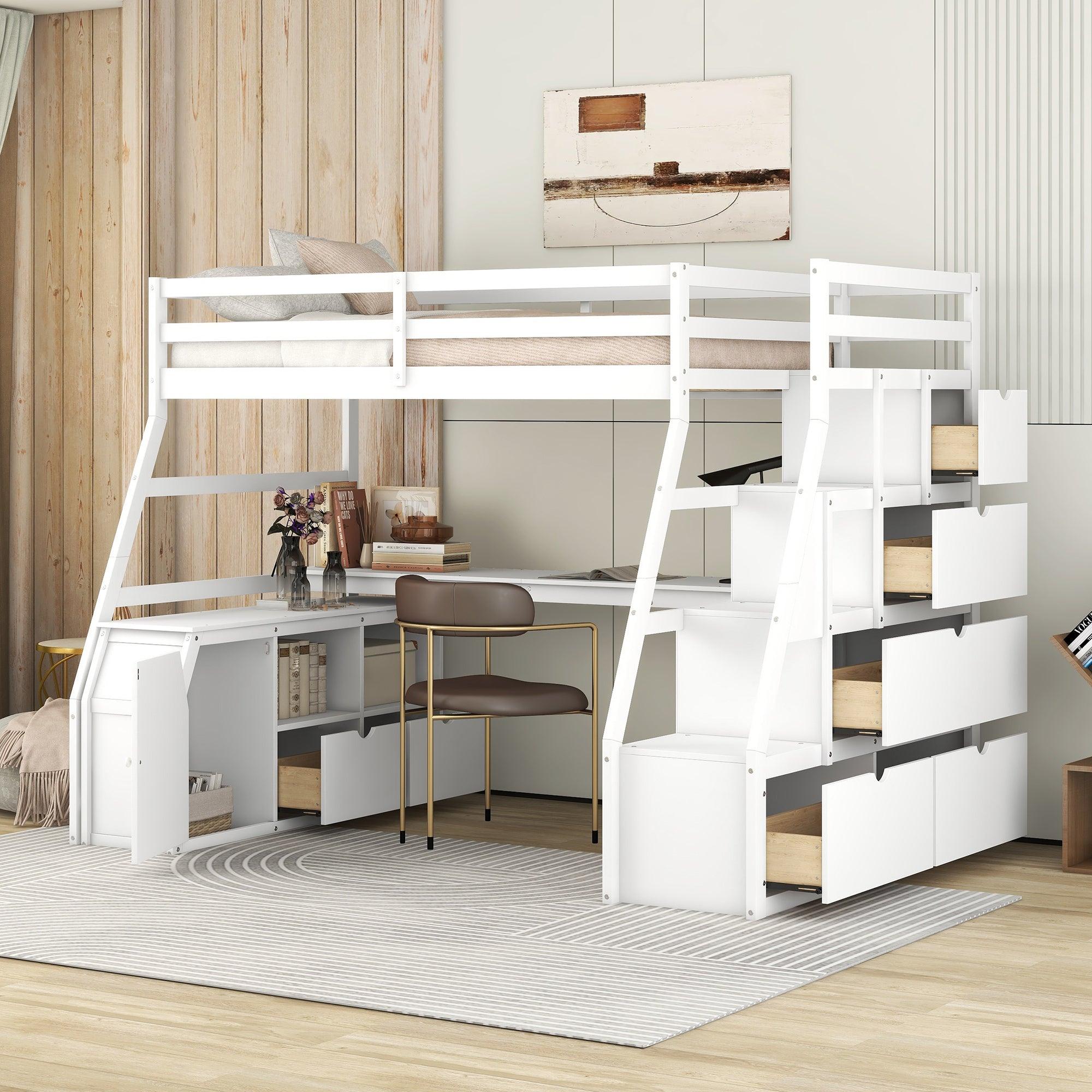 Twin Size Loft Bed, 7 Drawers 2 Shelves and Desk
