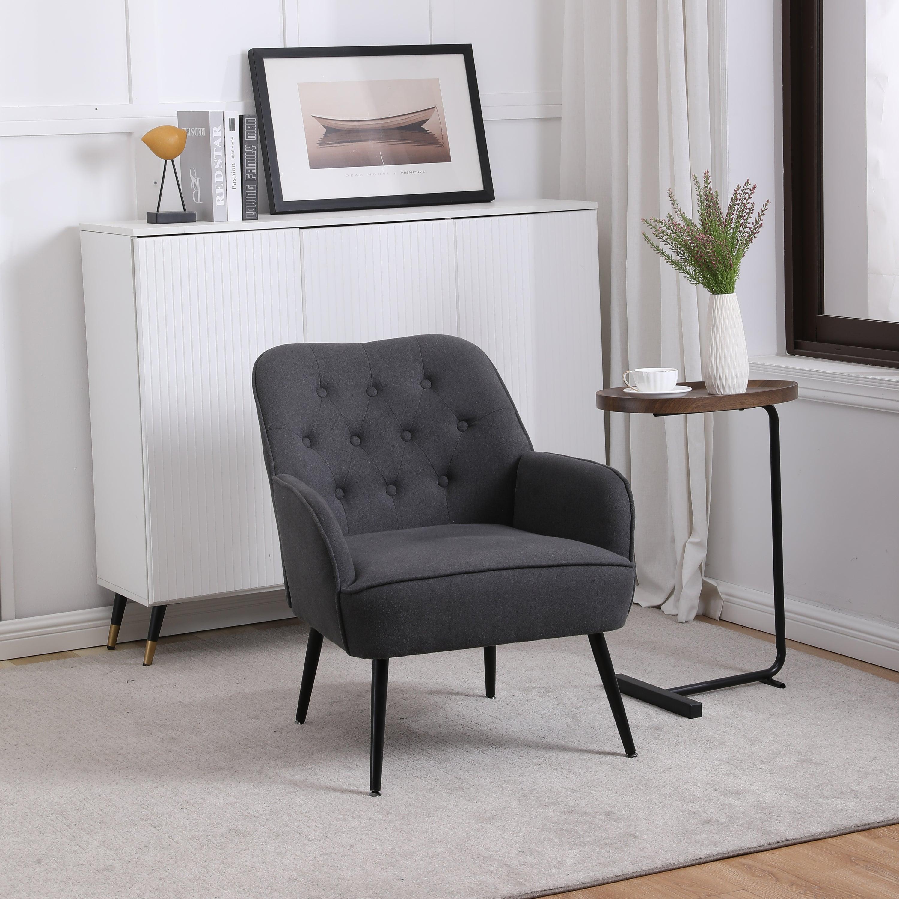 Modern Mid Century Chair Linen Sherpa Armchair