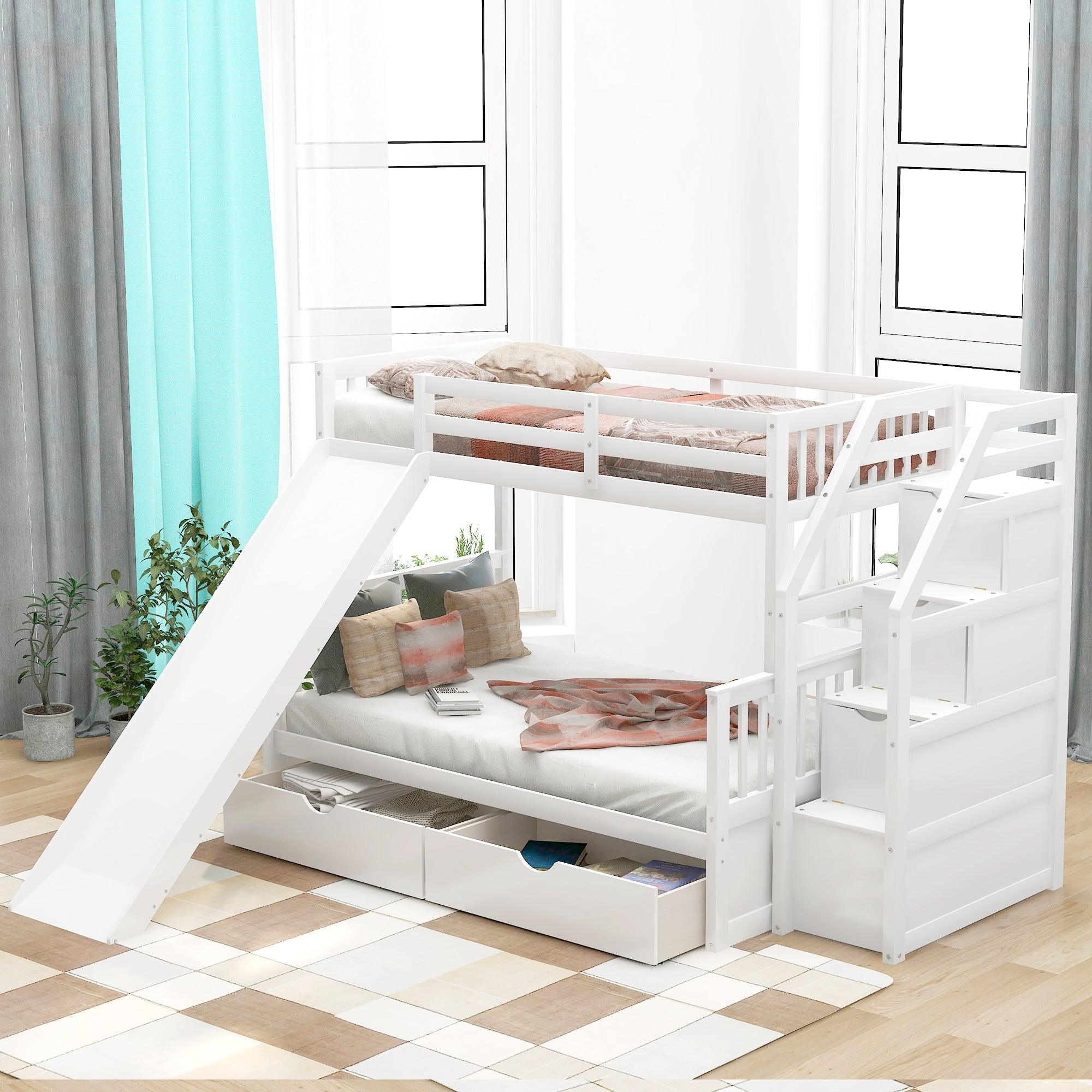 Twin/Full Bunk Bed with Drawers and Slide