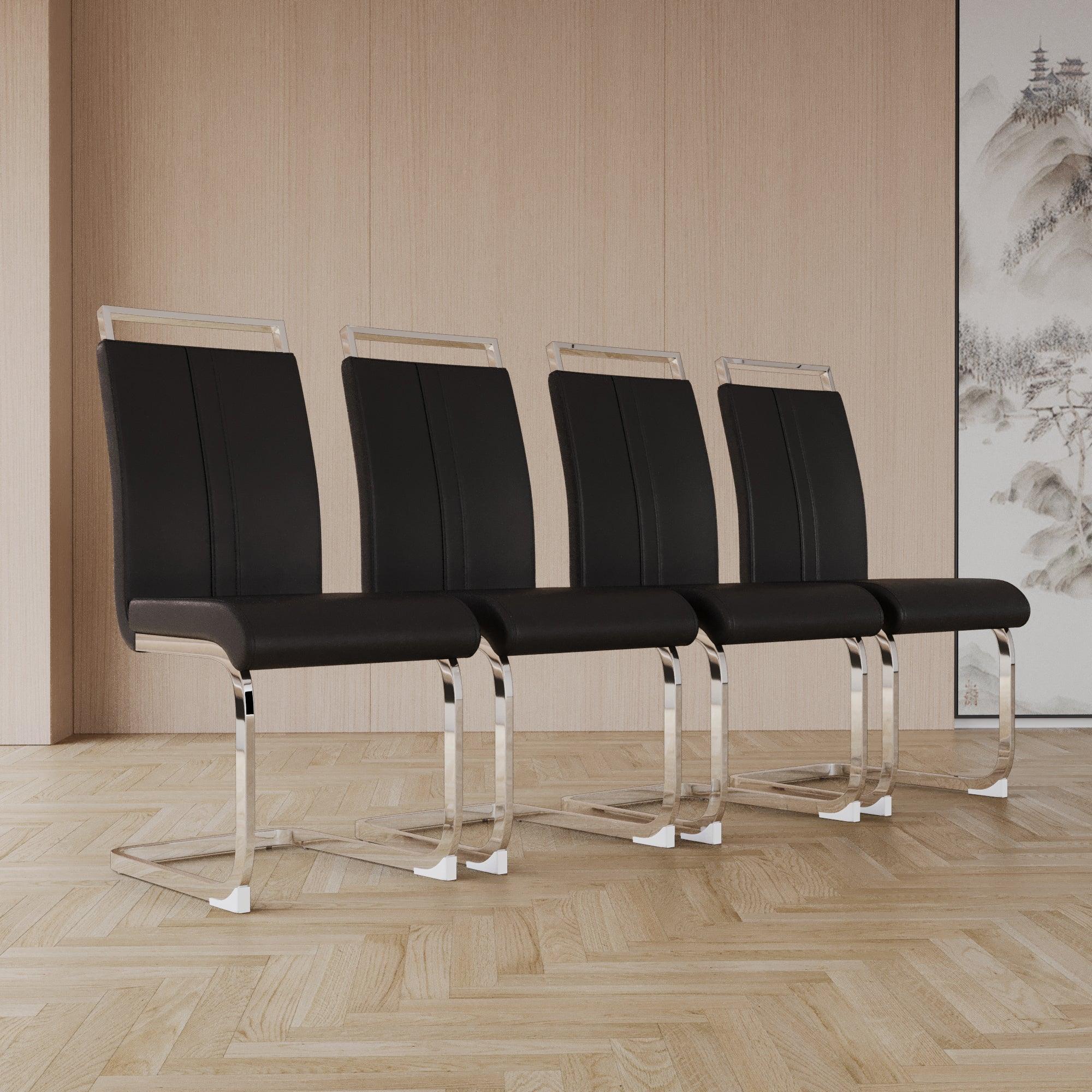 Set of 4 Modern PU Leather Dining Chairs – Black