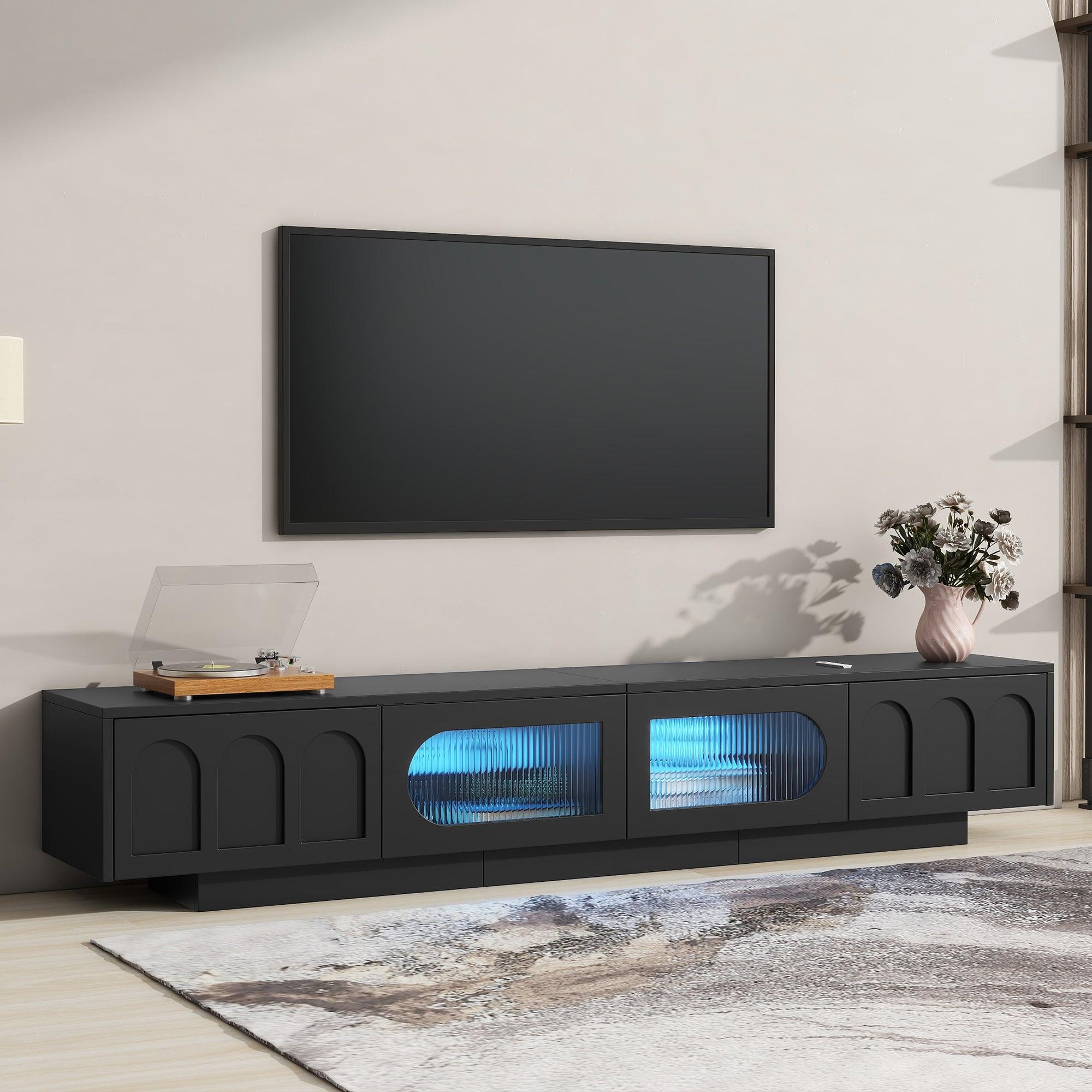 ON-TREND TV Stand with Fluted tempered Glass Doors