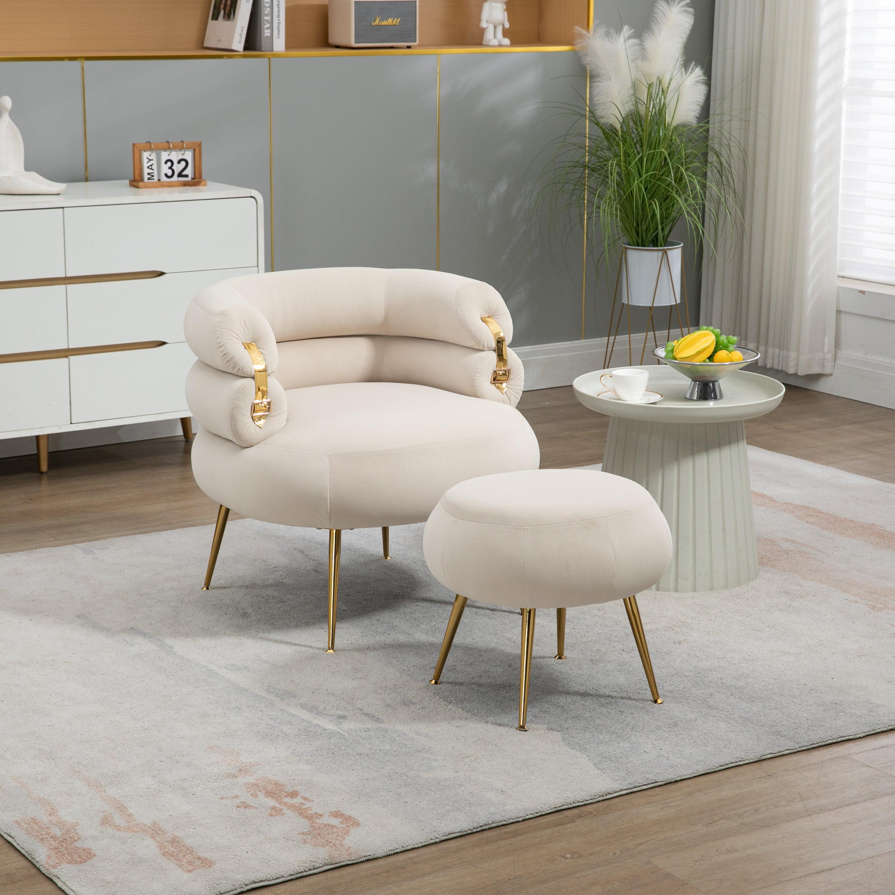 COOLMORE Upholstered Velvet Barrel Accent Chair with Ottoman