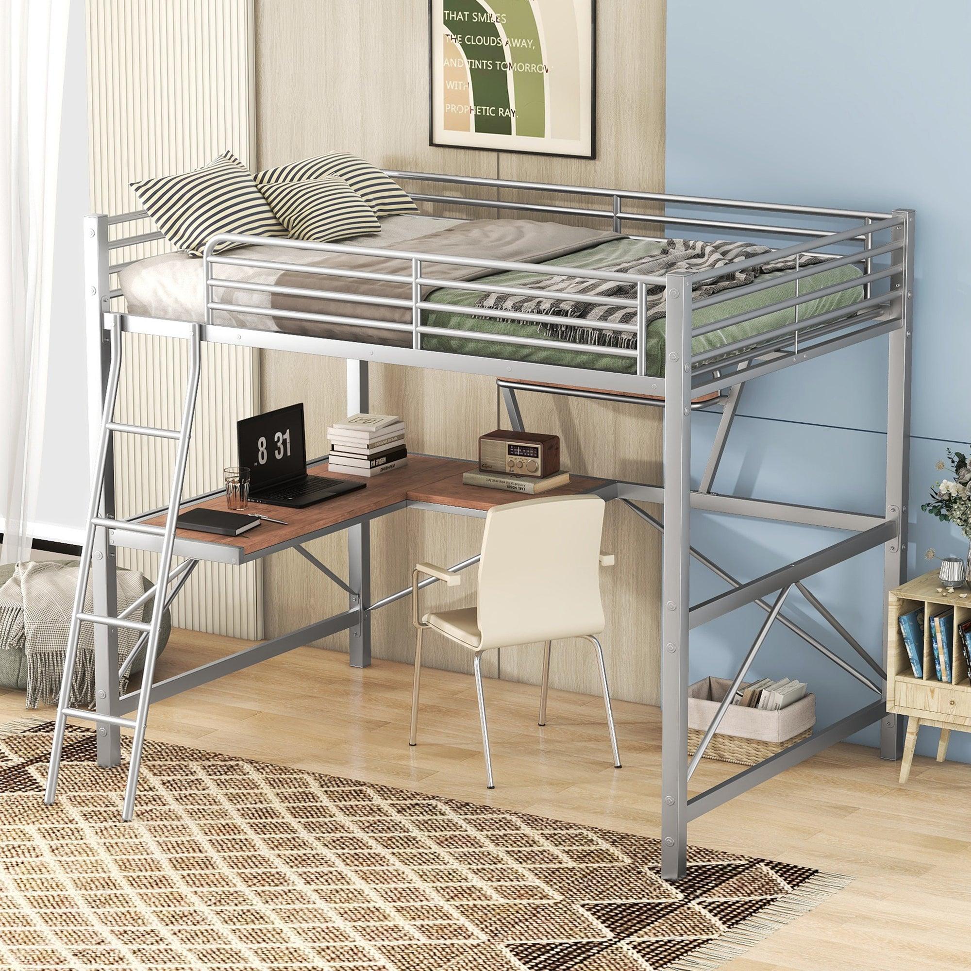 Silver Full Size Loft Bed with Desk