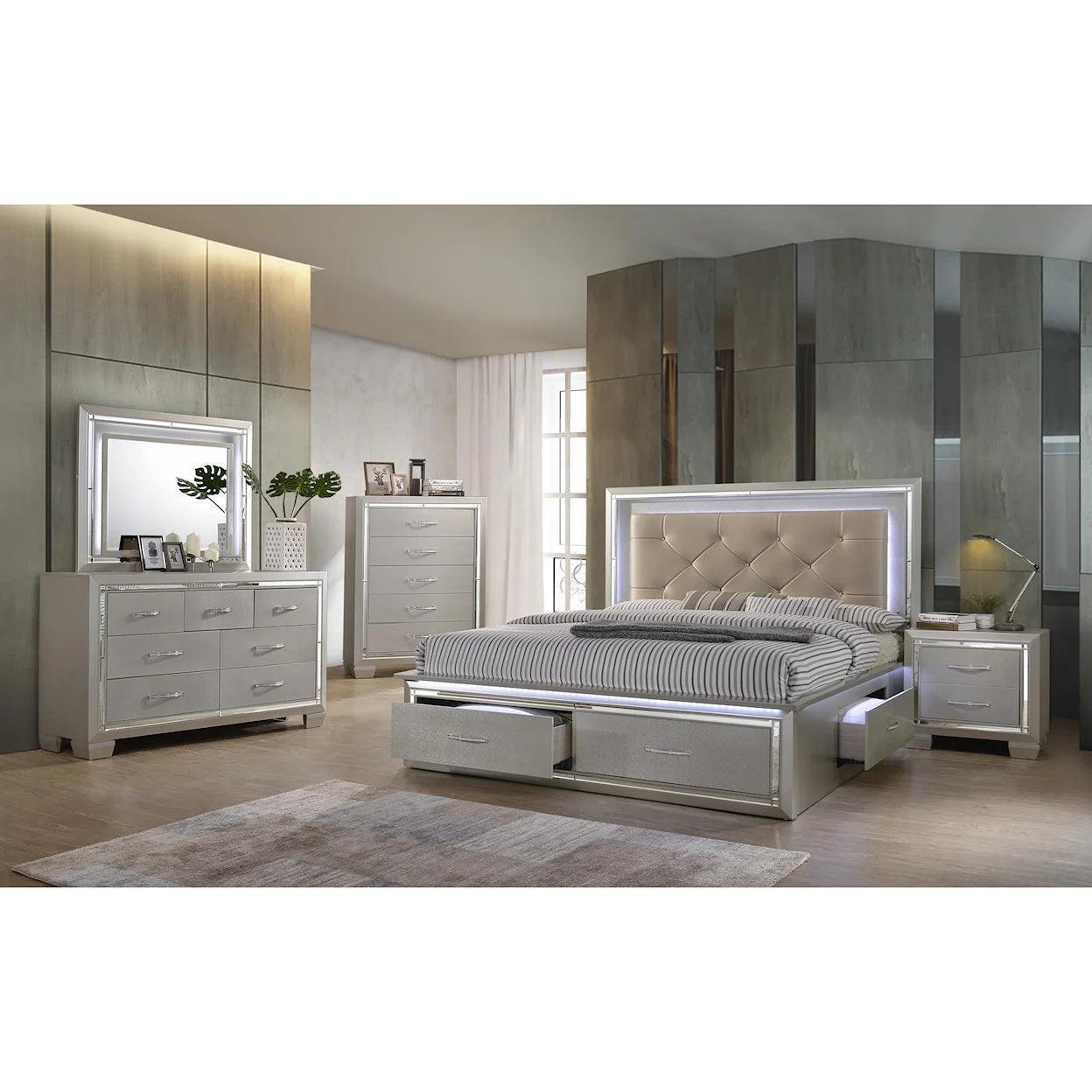 ELEMENTS Platinum Storage Bedroom Set - Castle Furniture