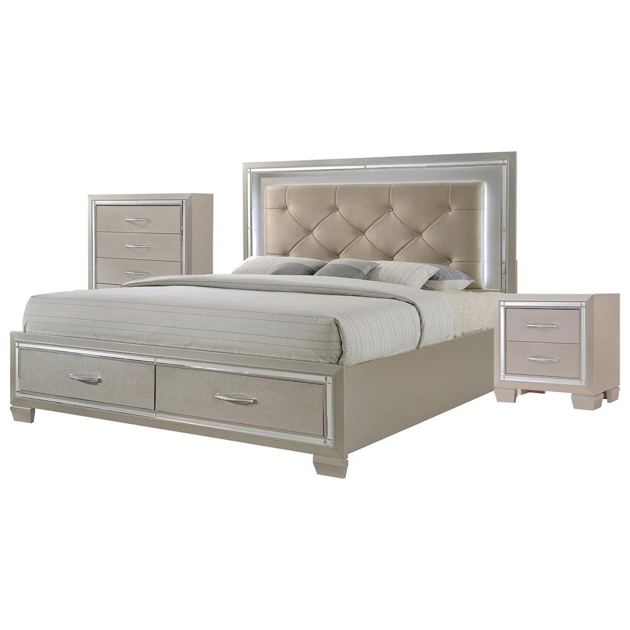 ELEMENTS Platinum Storage Bedroom Set - Castle Furniture