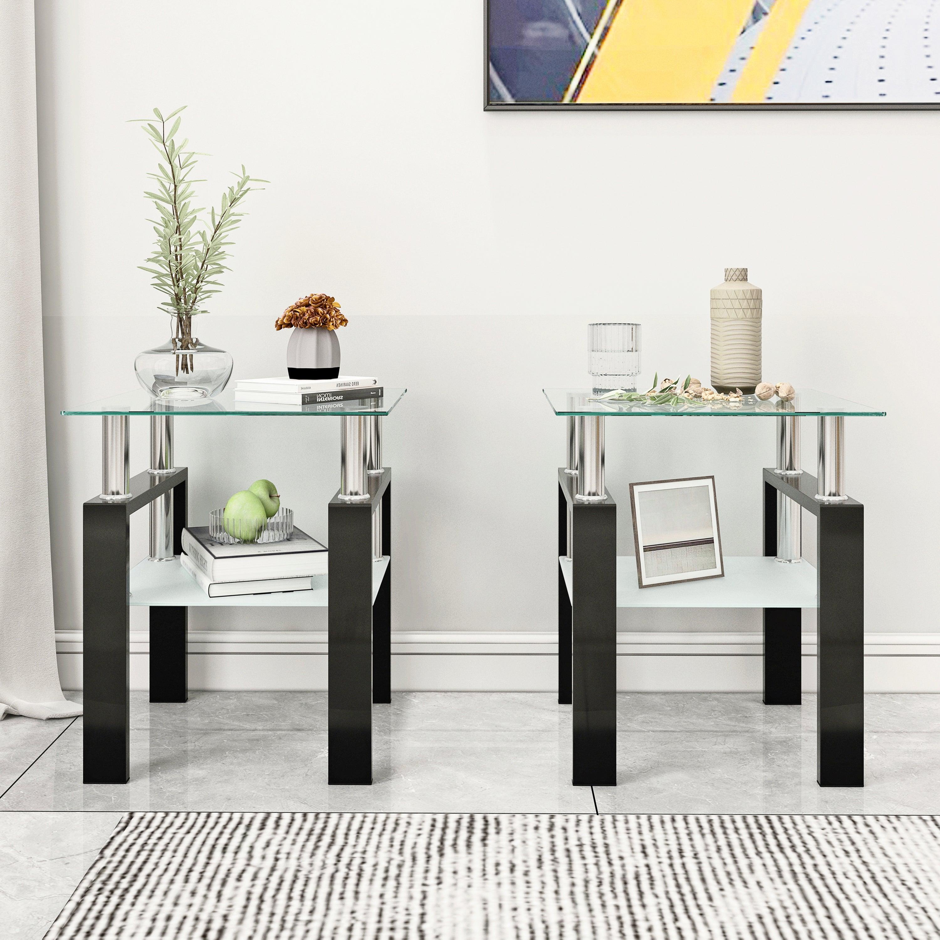 Modern Glass Square Tables Pair