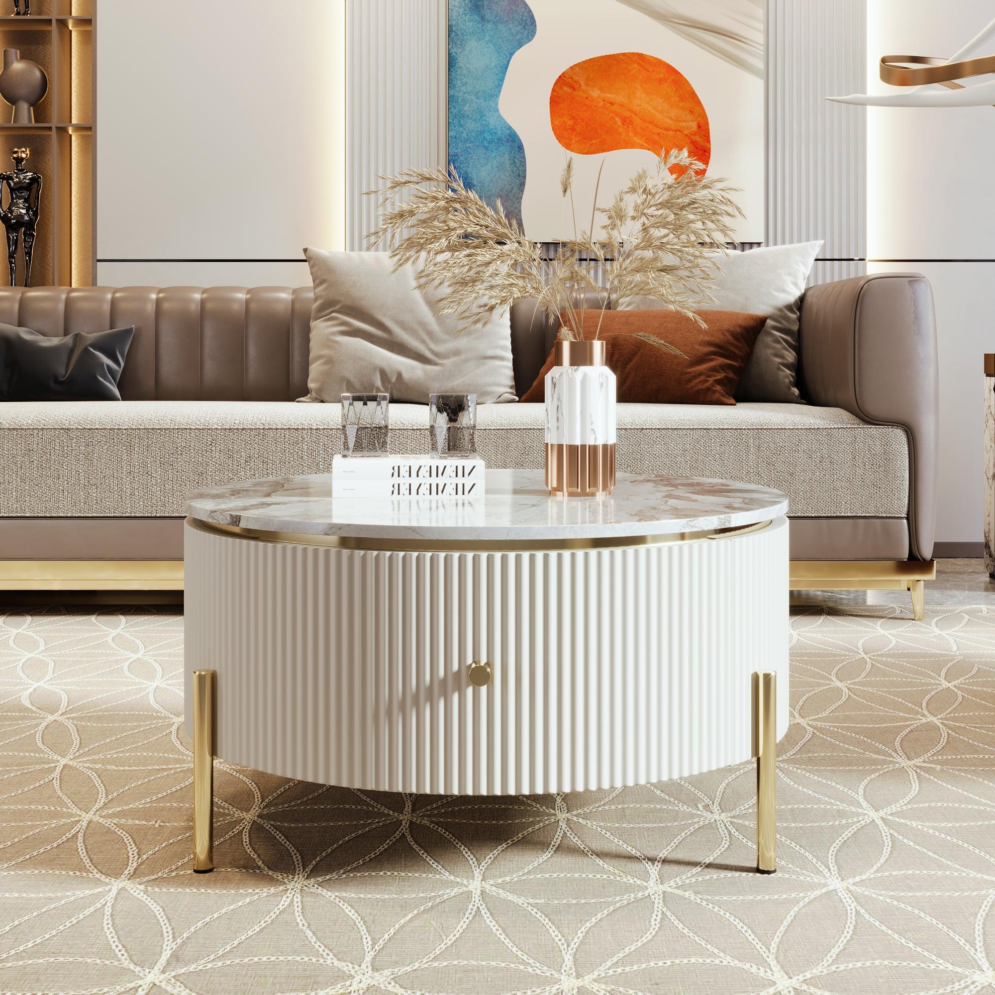 Modern Round Coffee Table with 2 large Drawers