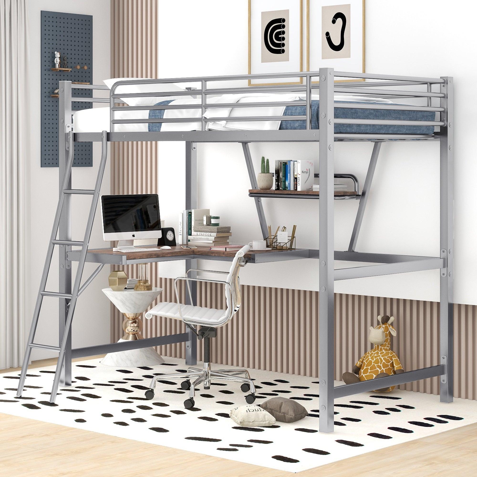 Silver Twin Size Loft Bed with Desk