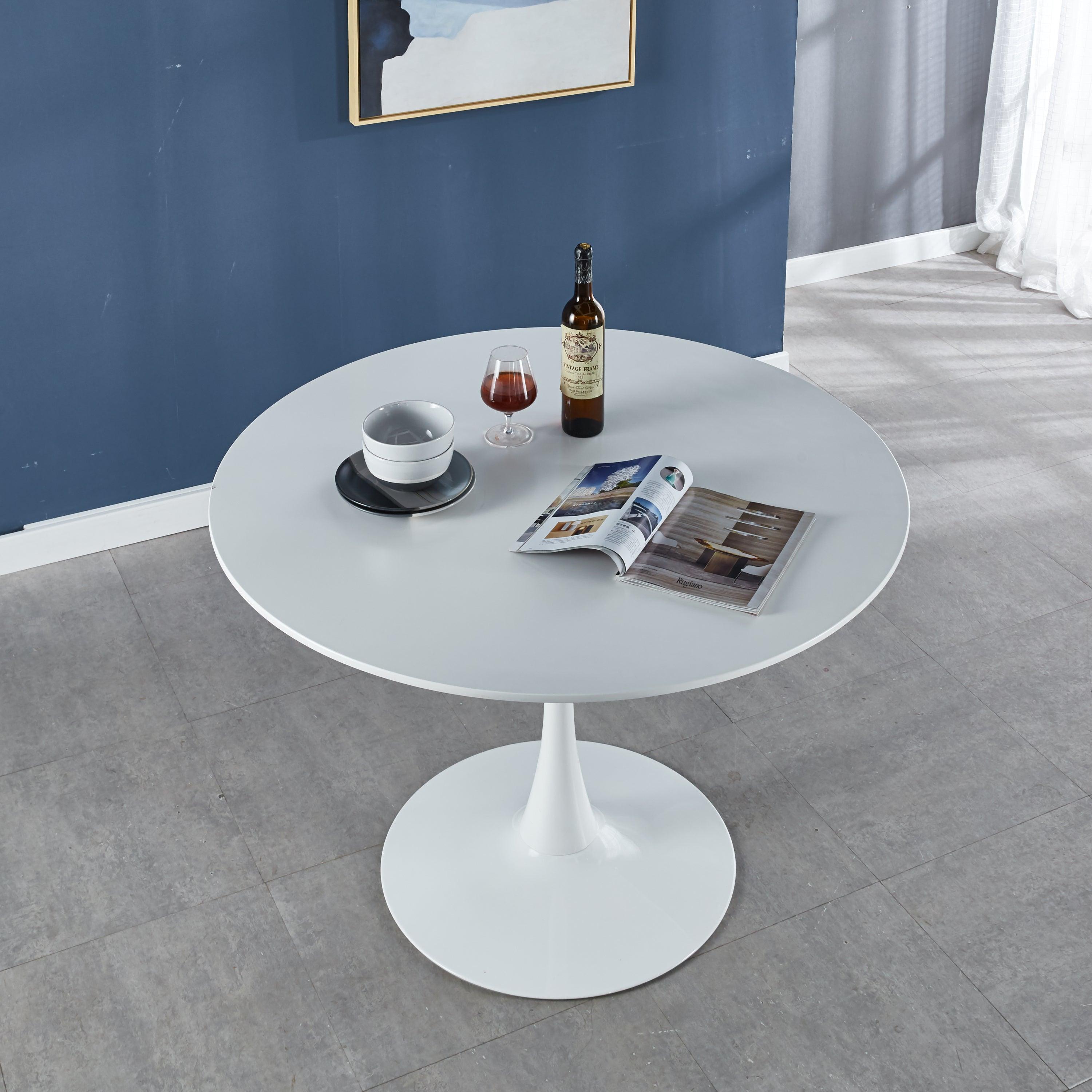 White Tulip Dining Table for 4-6, Round Pedestal Table
