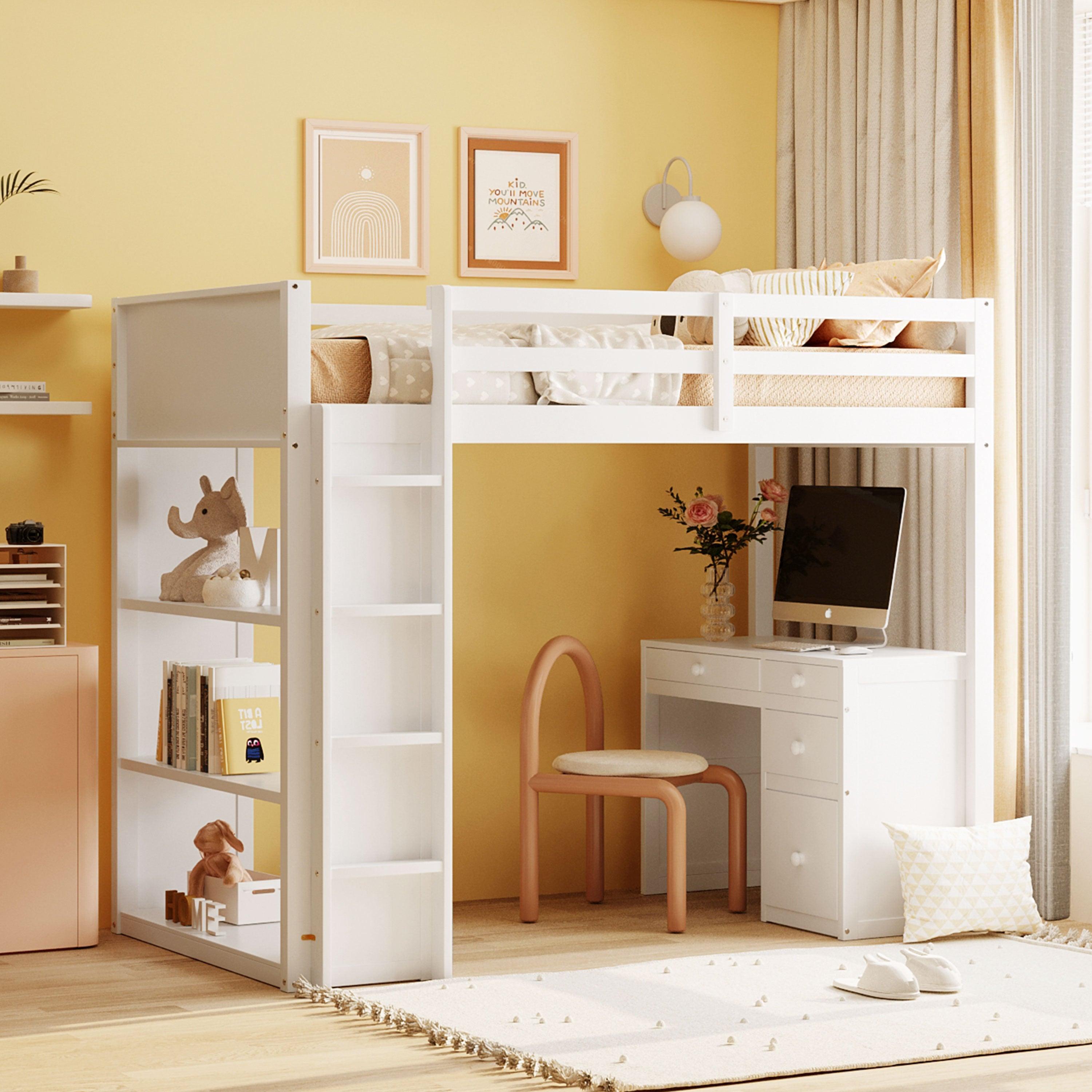 Twin Size Loft Bed with Ladder and Desk
