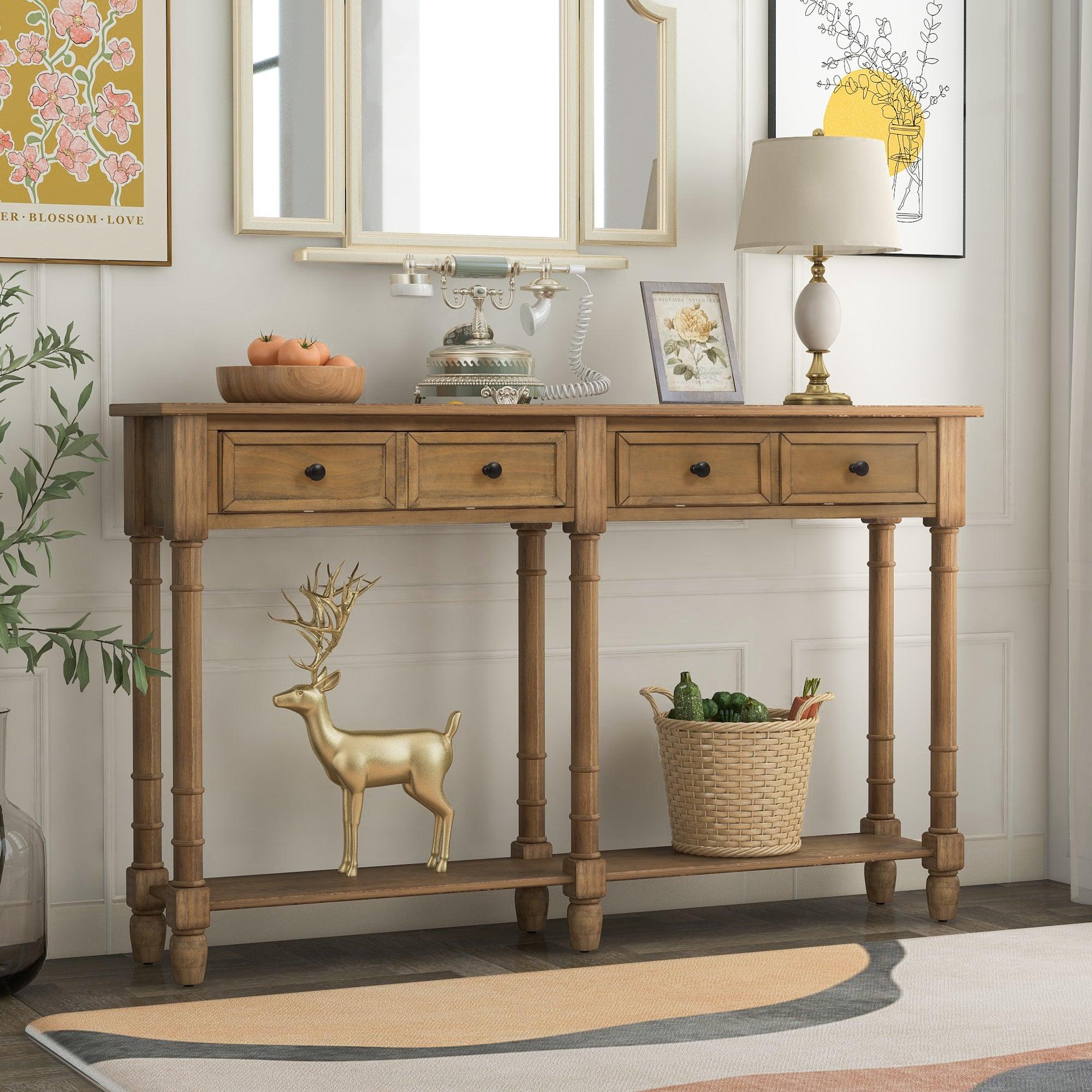 Trexm Console Table with Storage Drawers & Bottom Shelf