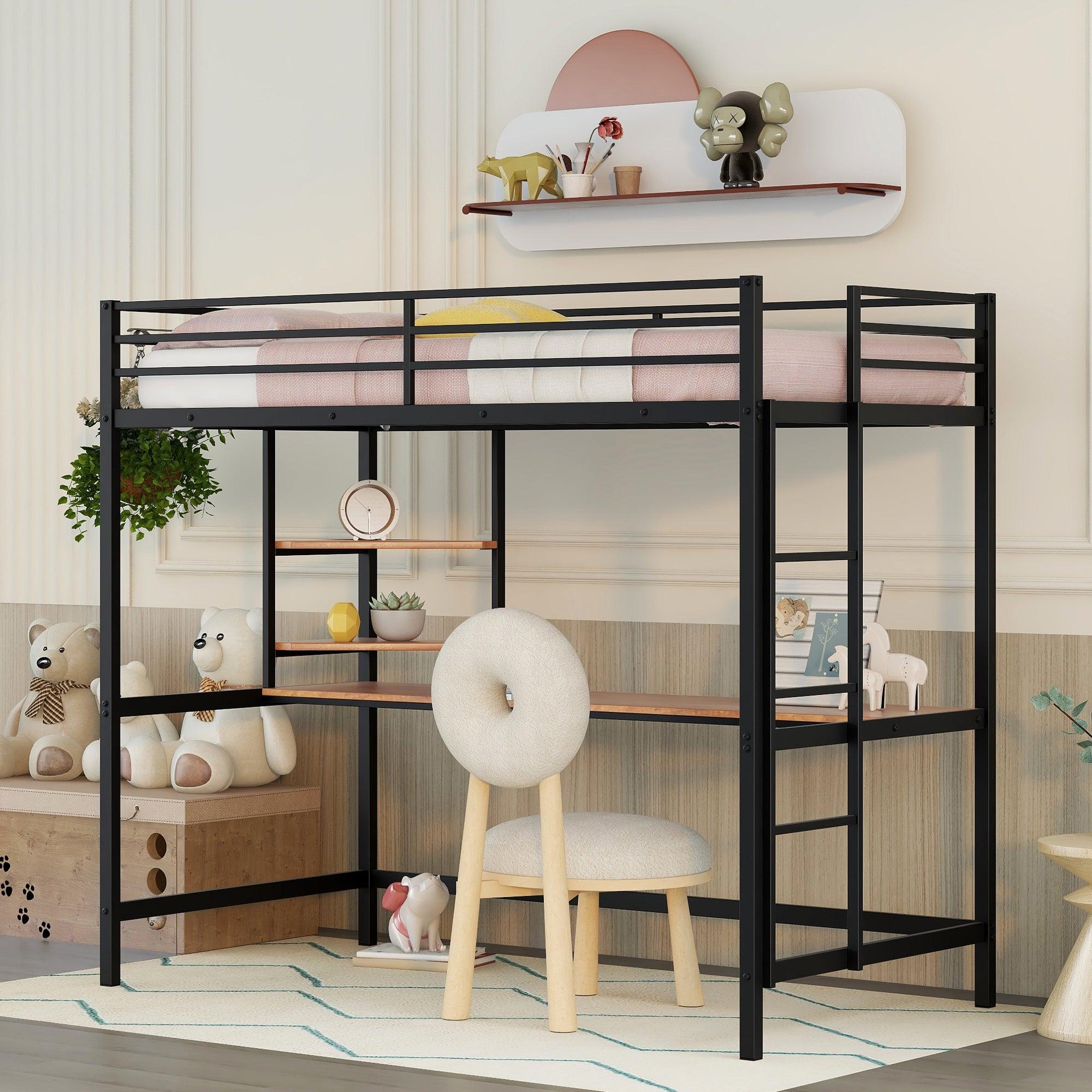 Black Twin Loft Bed with Desk