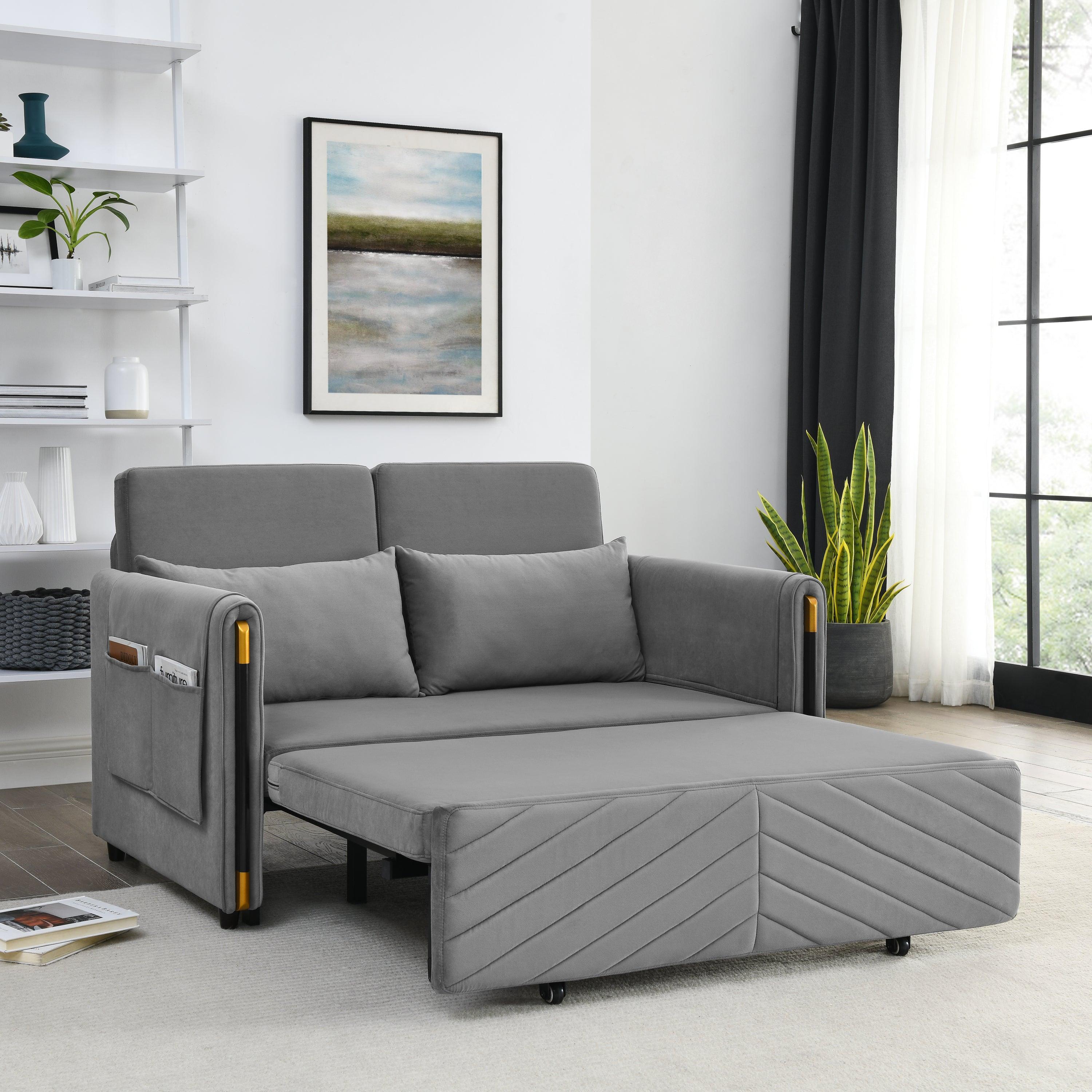 Convertible Sofa Bed with 2 Detachable Arm Pockets