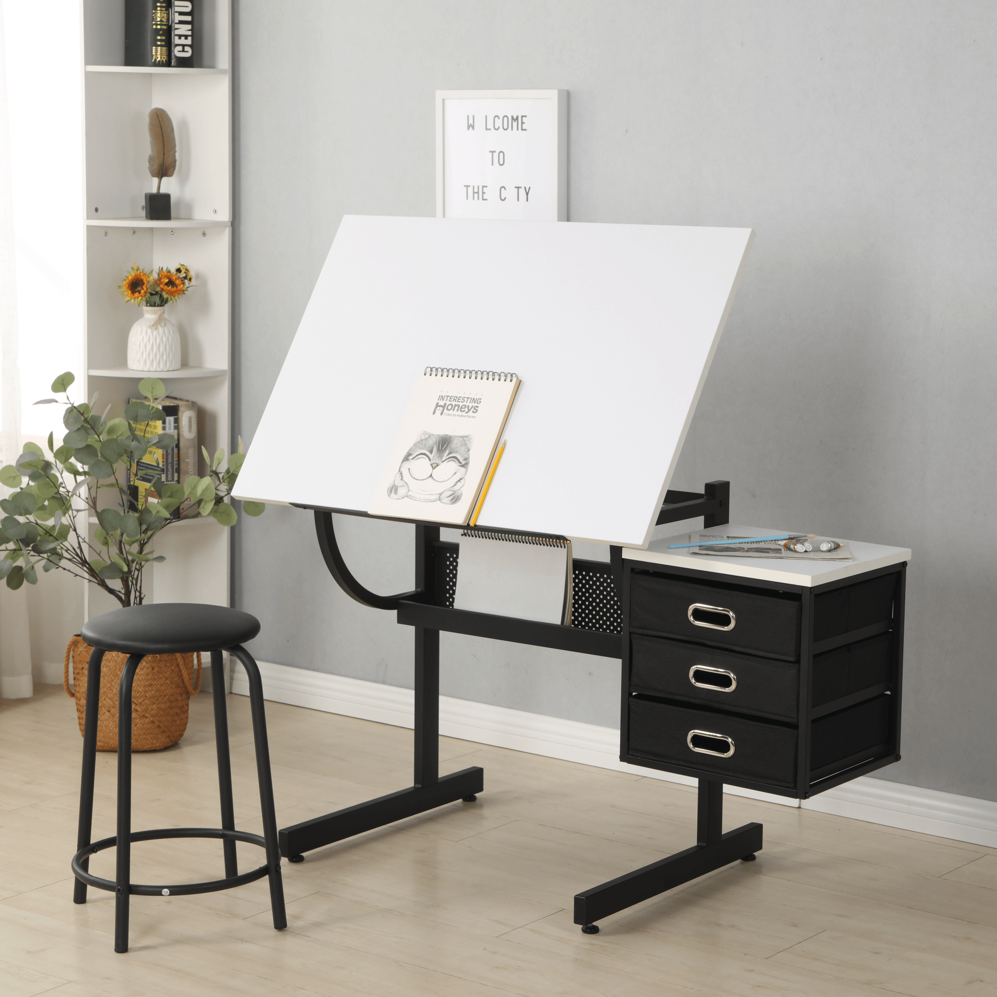 Adjustable drafting drawing table
