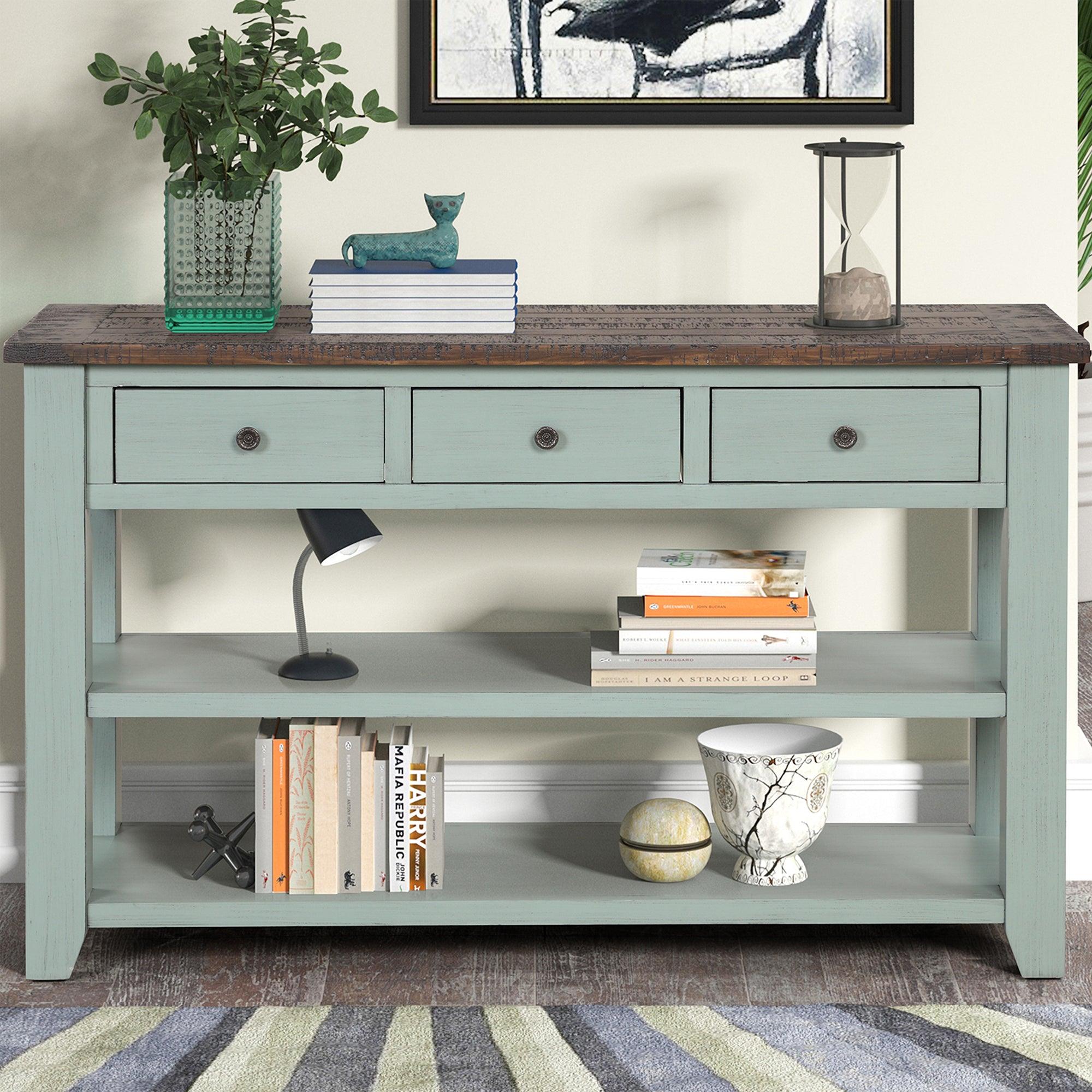 Solid Pine Wood Top Console Table