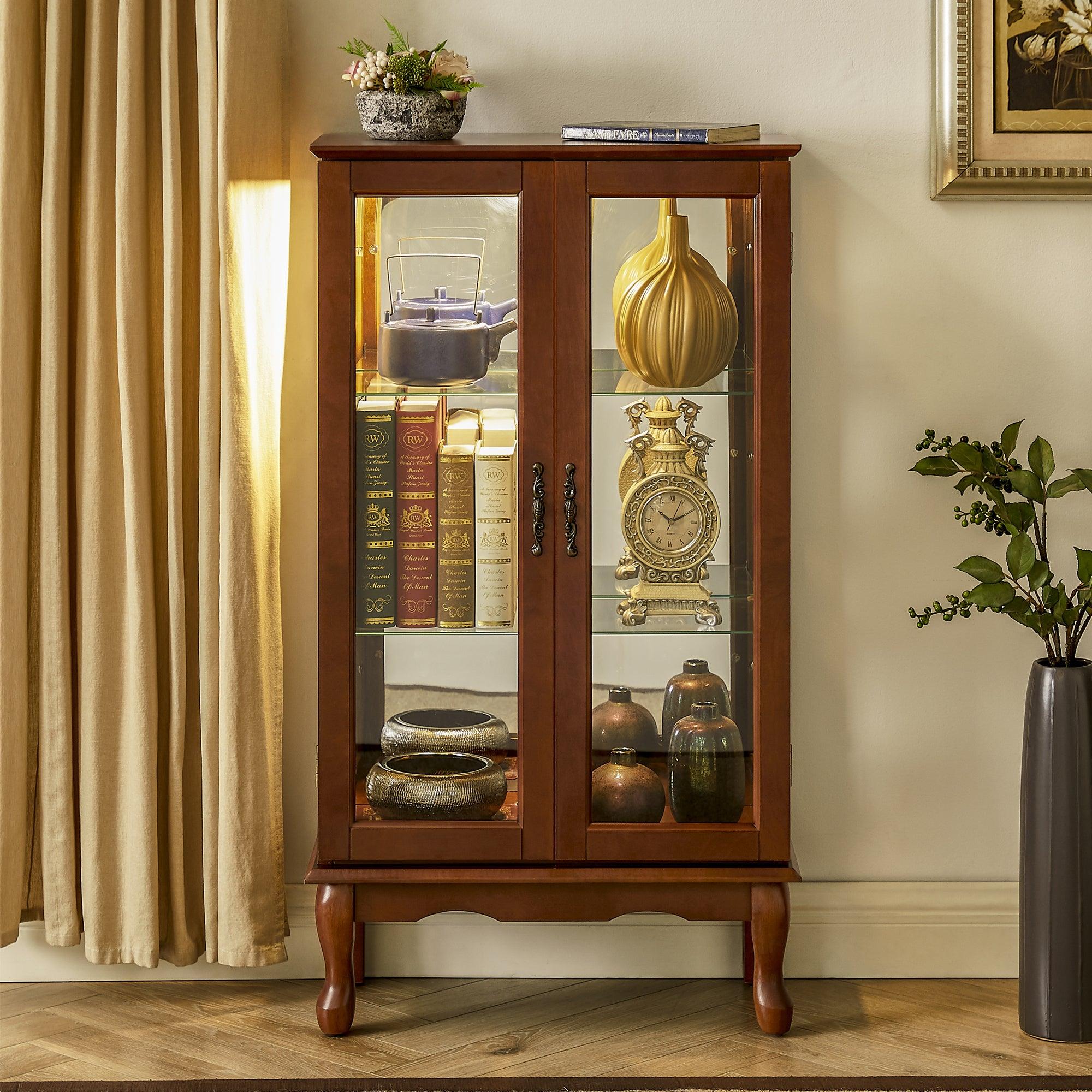 Curio Cabinet Lighted Curio Display Cabinet with Adjustable Shelves