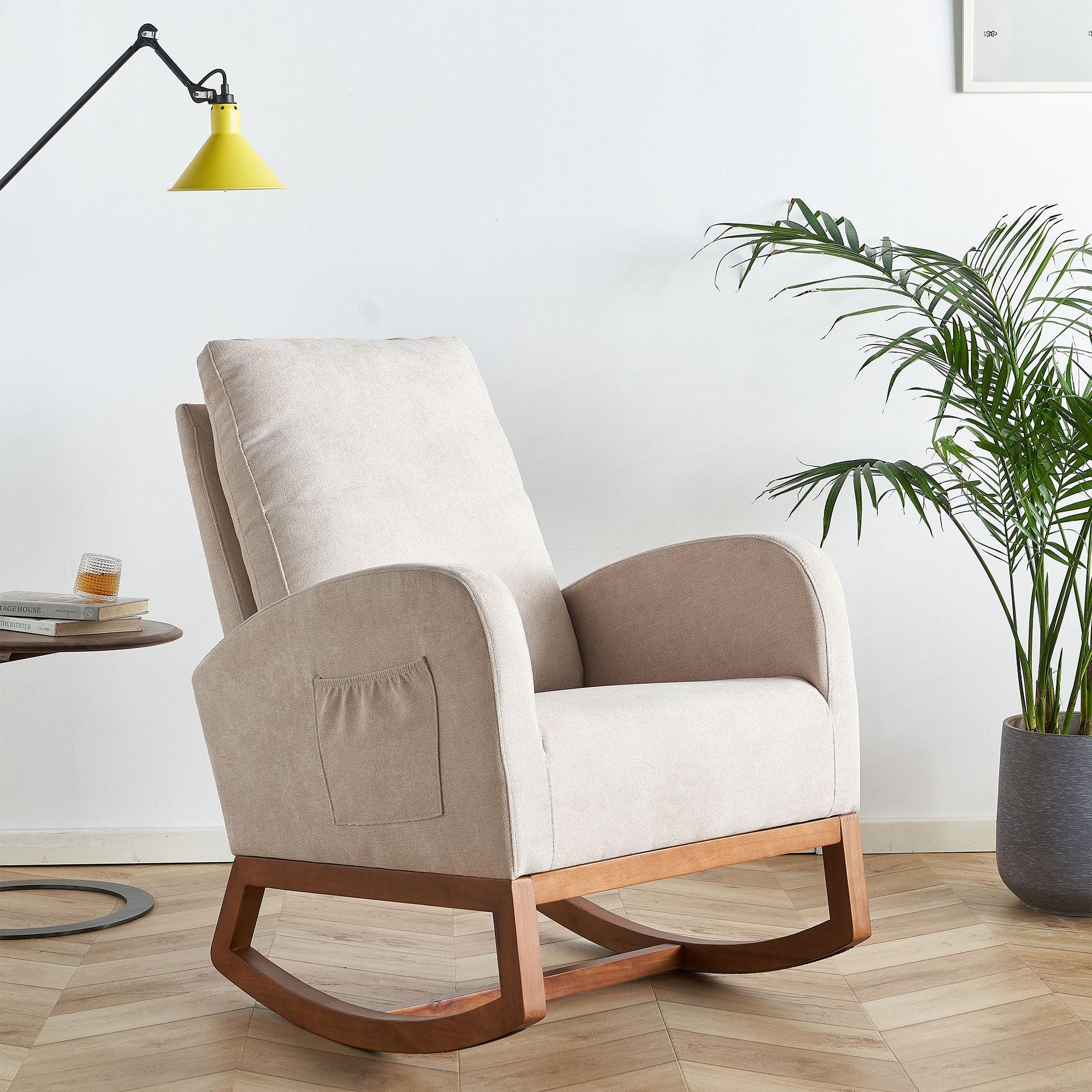 Wide Linen Rocking Chair Accent Chair