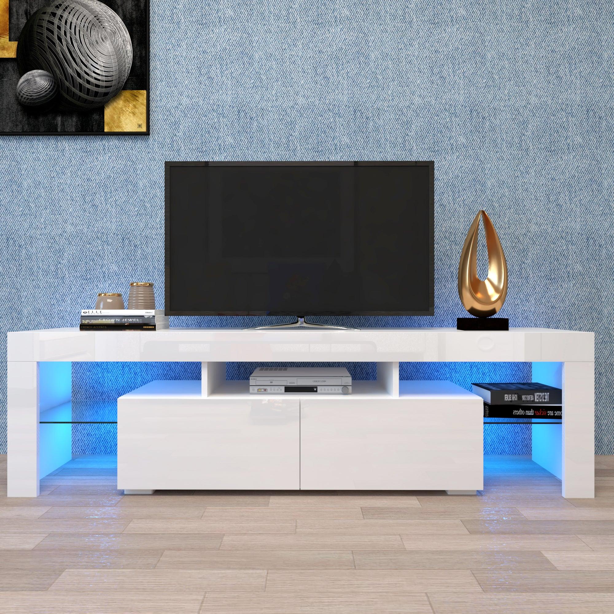 Modern White Entertainment Center with 20 Colors LED Lights