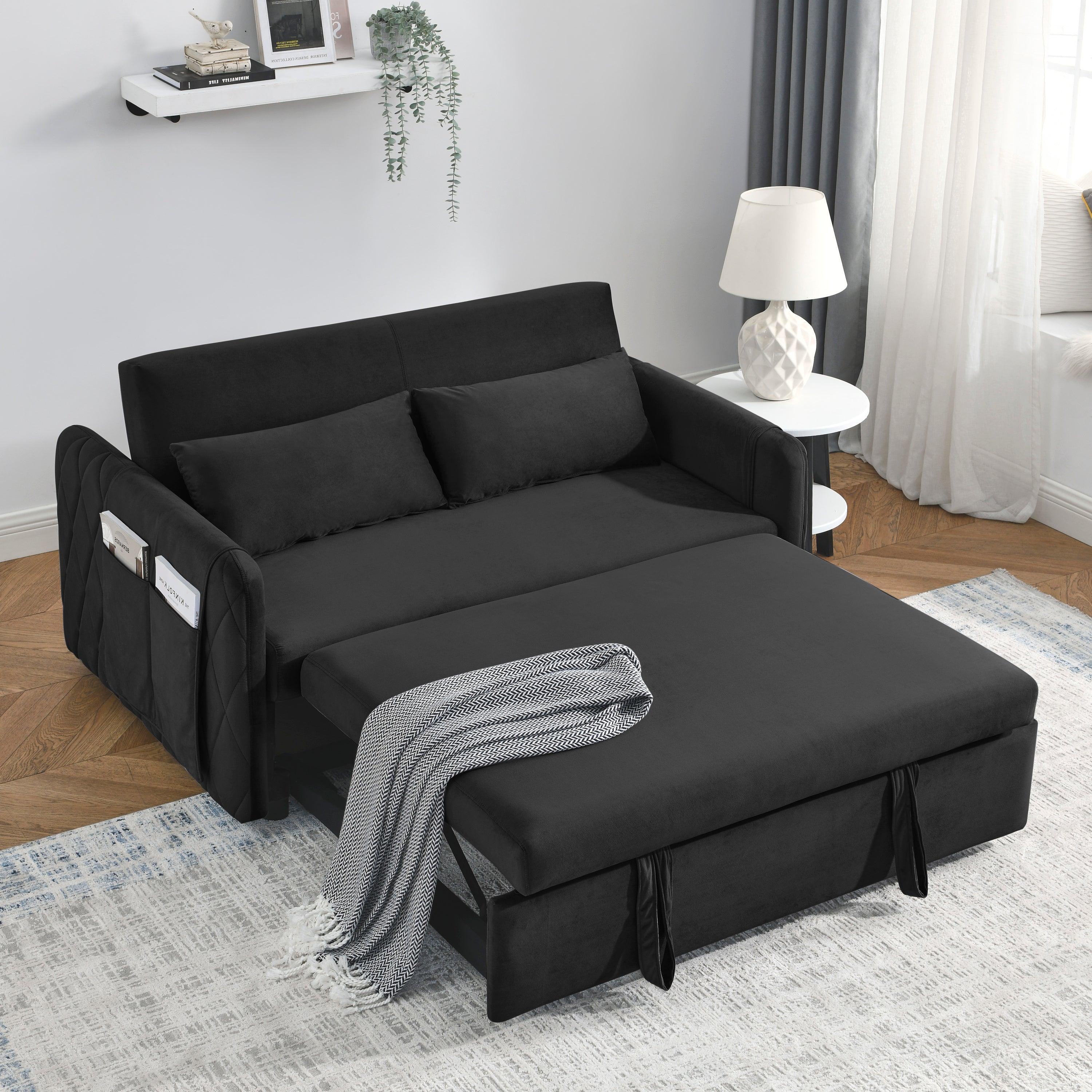 Modern Convertible Sofa Bed with 2 Detachable Arm Pockets