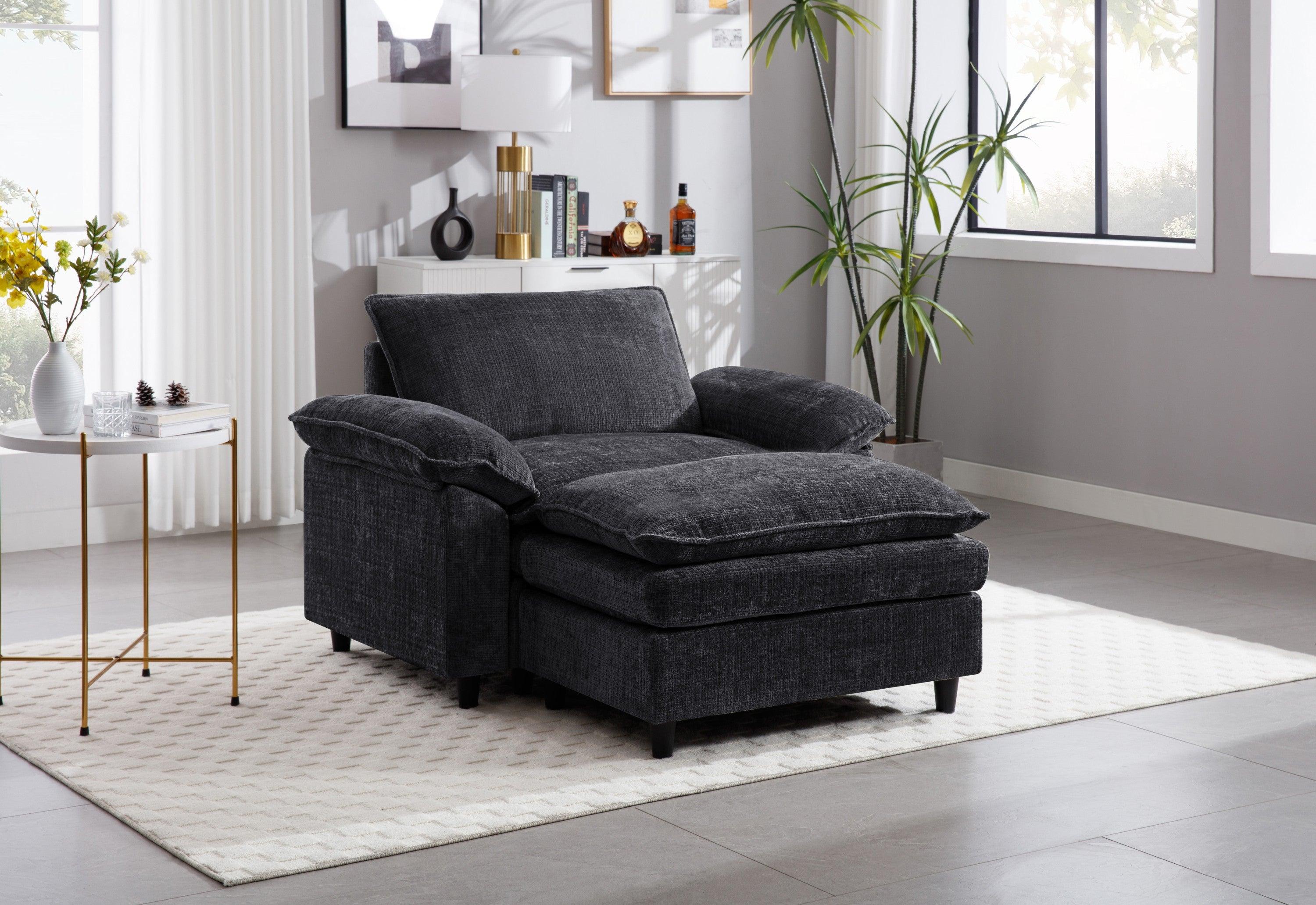 Oversized Accent Chair with Ottoman – Black