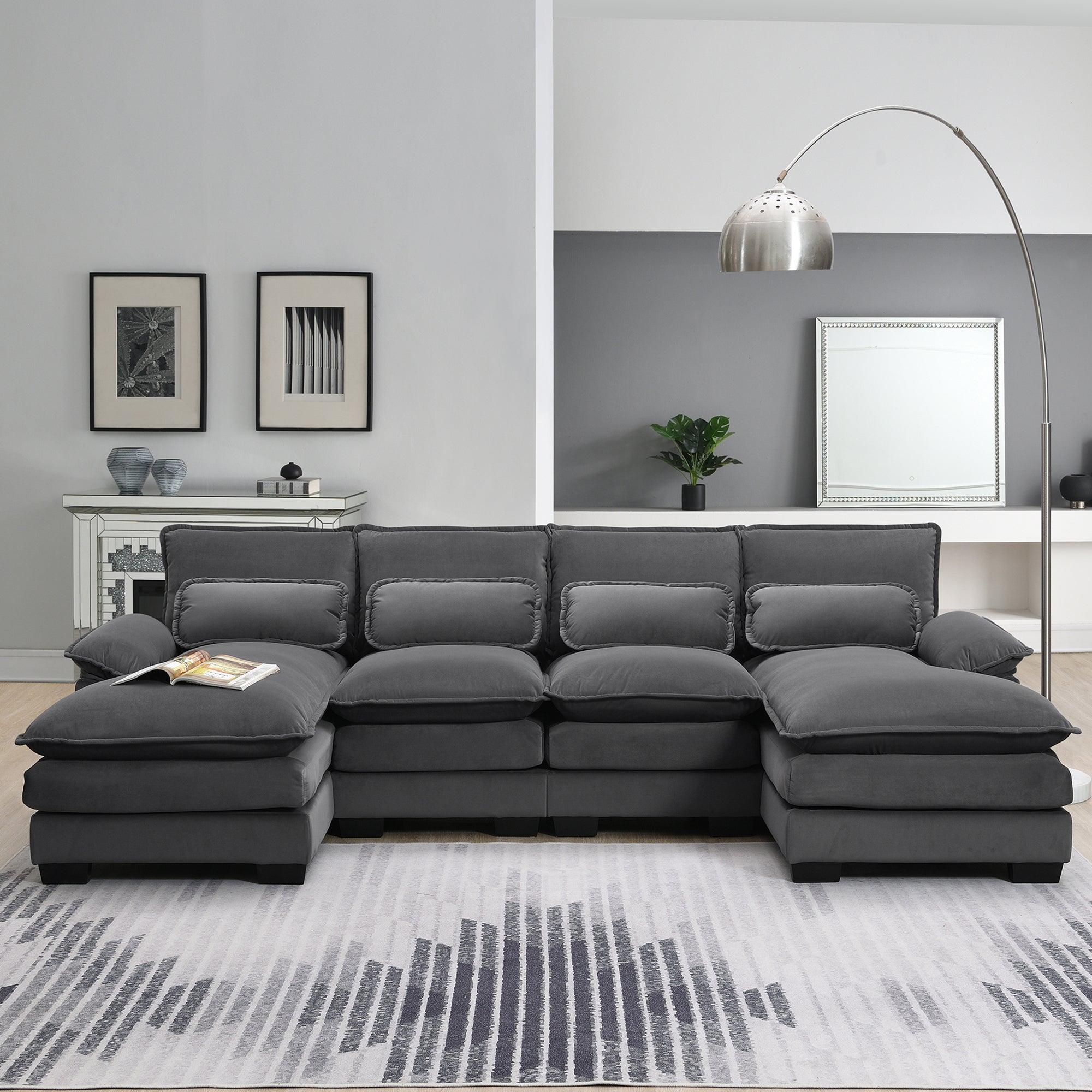 Modern U-shaped Sectional Sofa with Waist Pillows