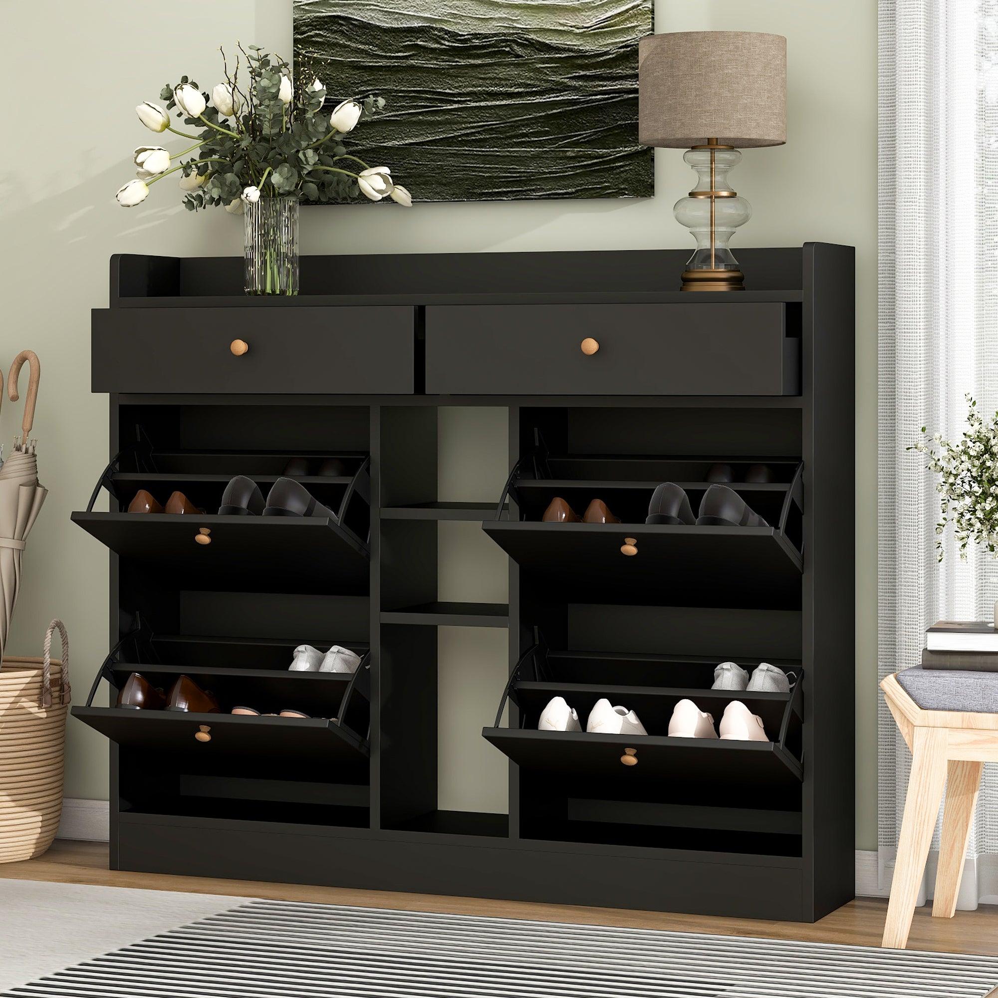 ON-TREND Modern Tipping Bucket Shoe Cabinet with 4 Flip Drawers