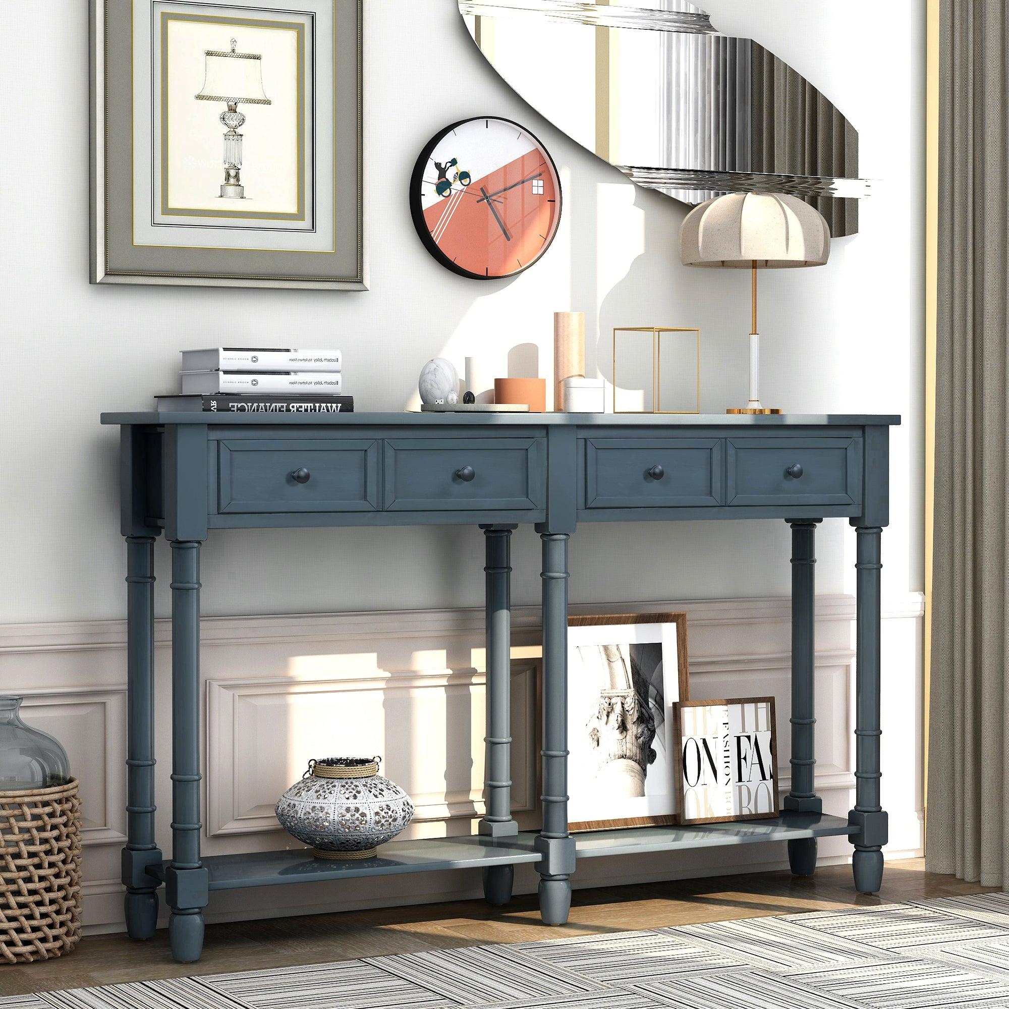 Trexm Console Table with Drawers & Bottom Shelf
