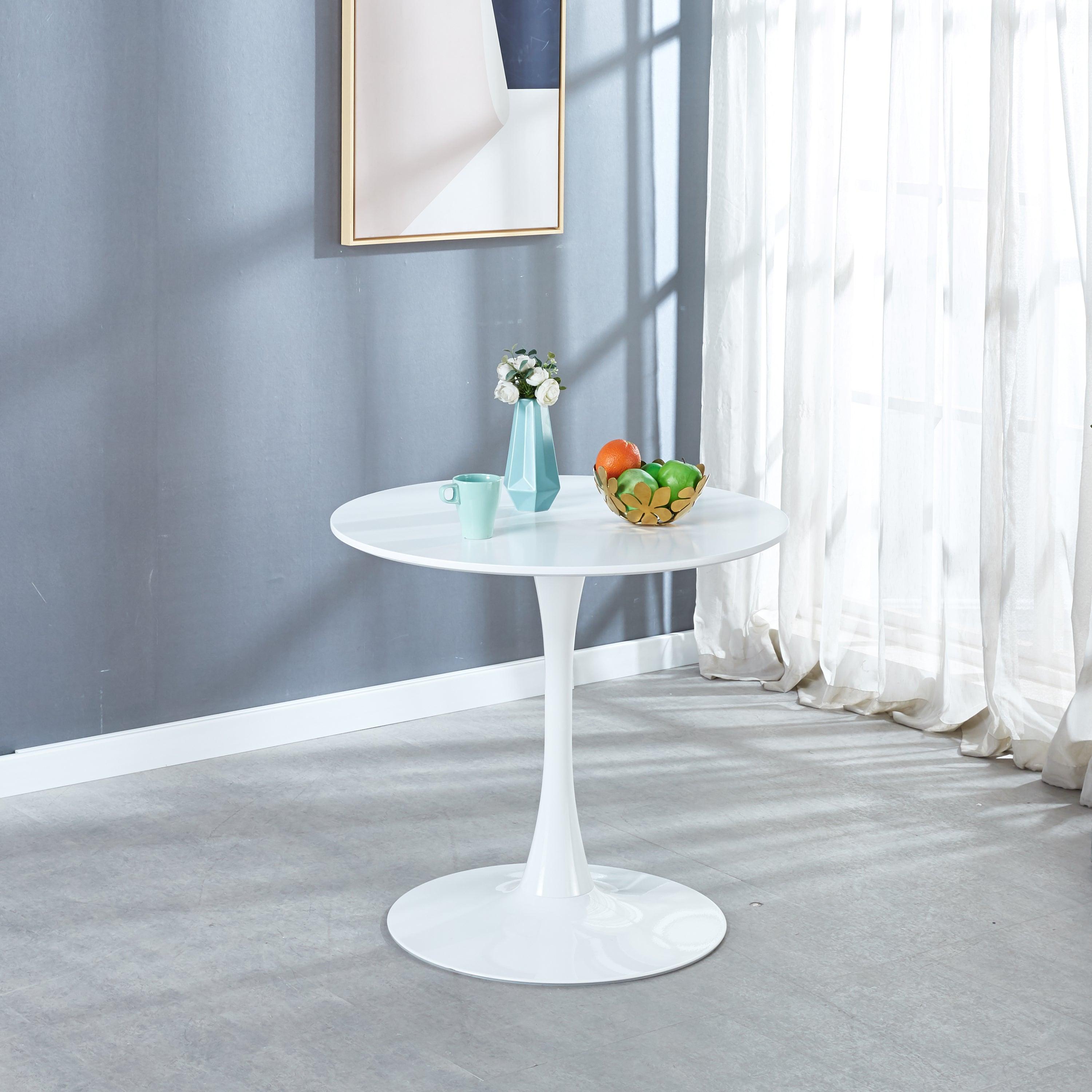 White Tulip Dining Table, Mid-Century Round Pedestal Table for 2-4