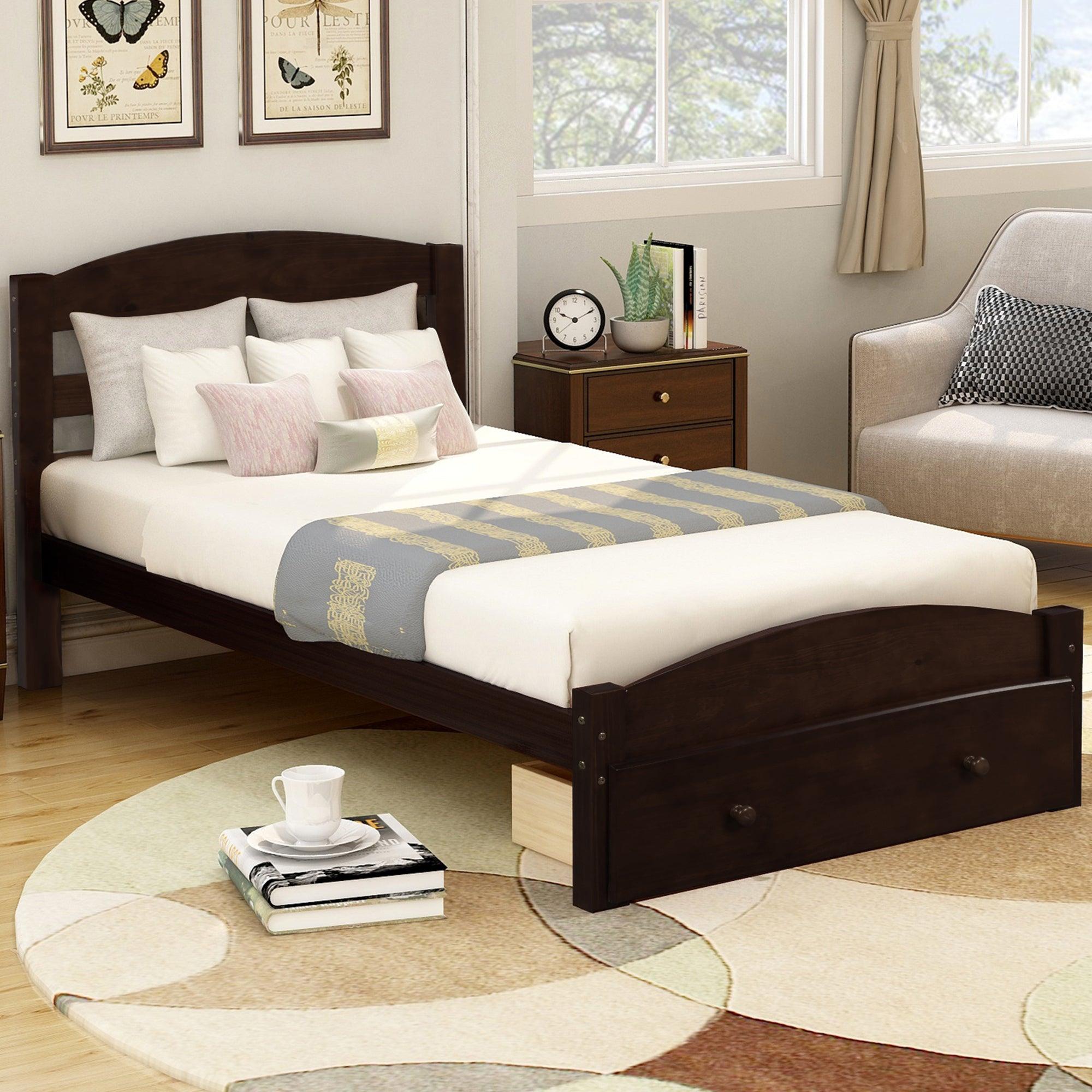 Twin Platform Bed Frame with Storage Drawer