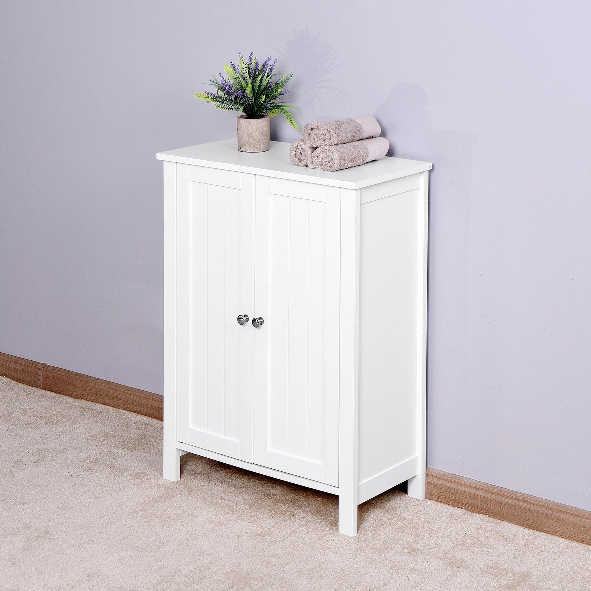 Bathroom Floor Storage Cabinet with Double Door Adjustable Shelf