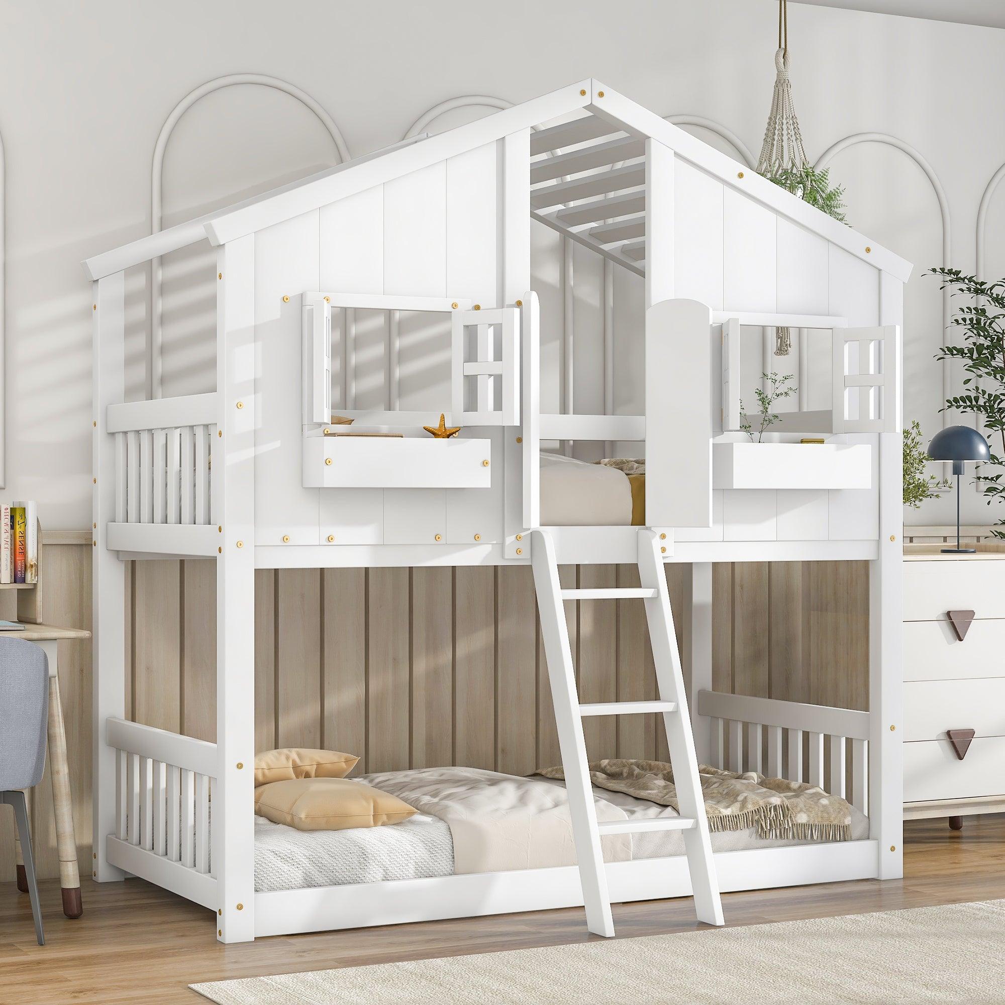 Twin House Bunk Bed with Roof