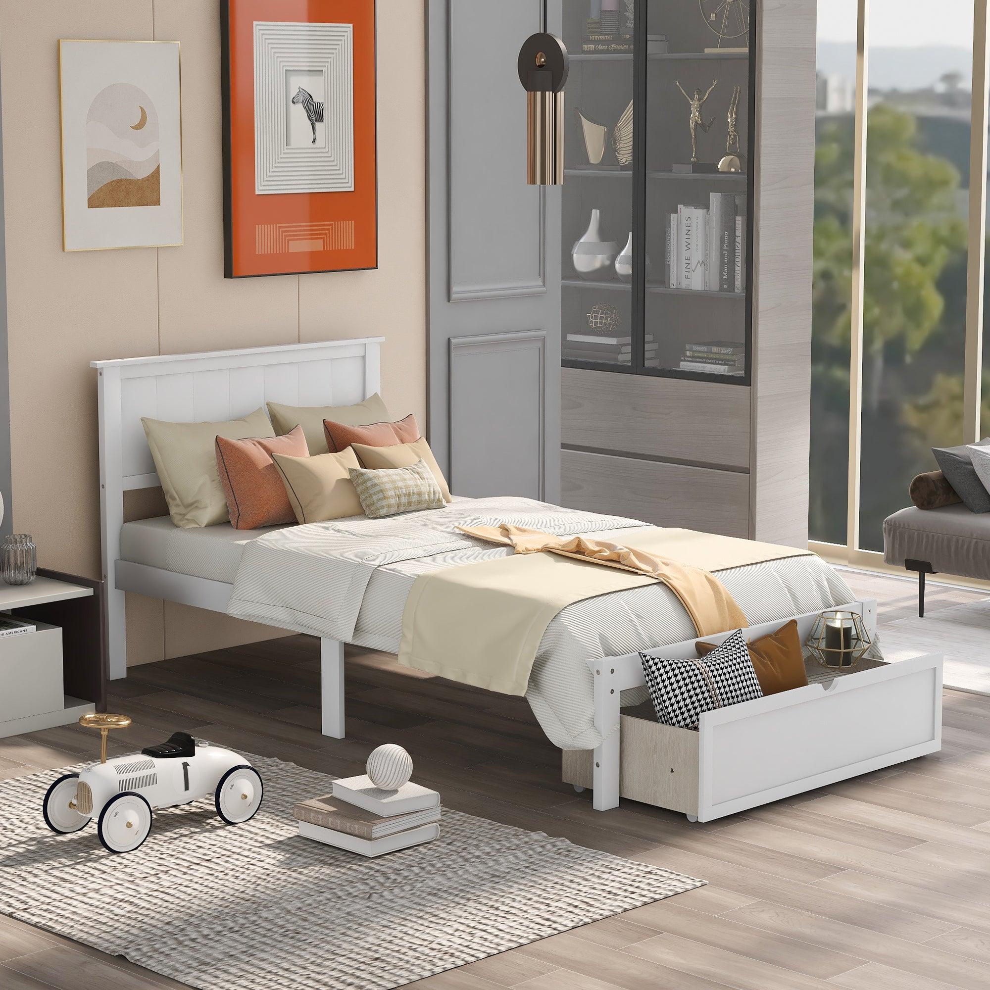 Twin Size Platform Bed with Drawer