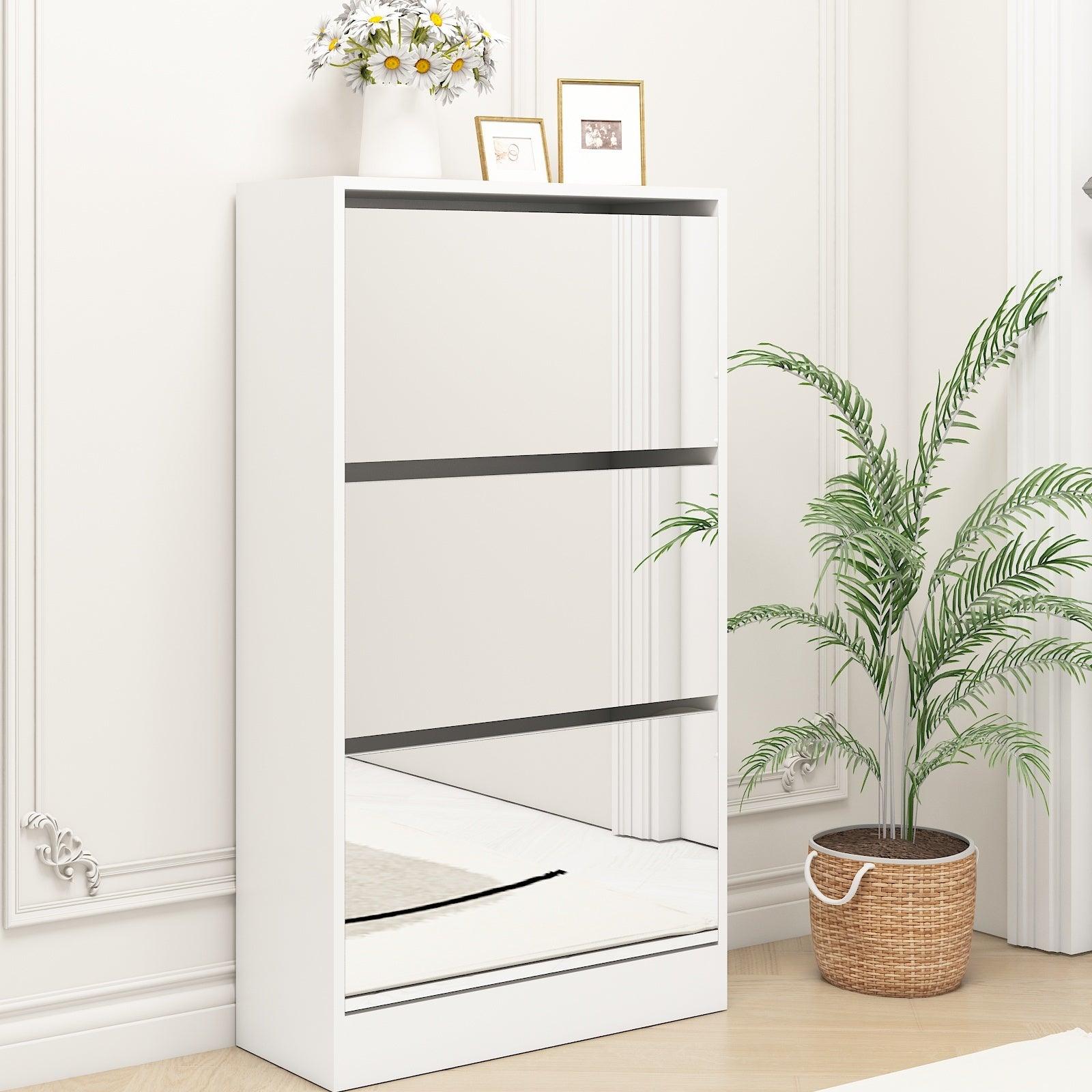 Narrow Shoe Storage Cabinet with Mirror