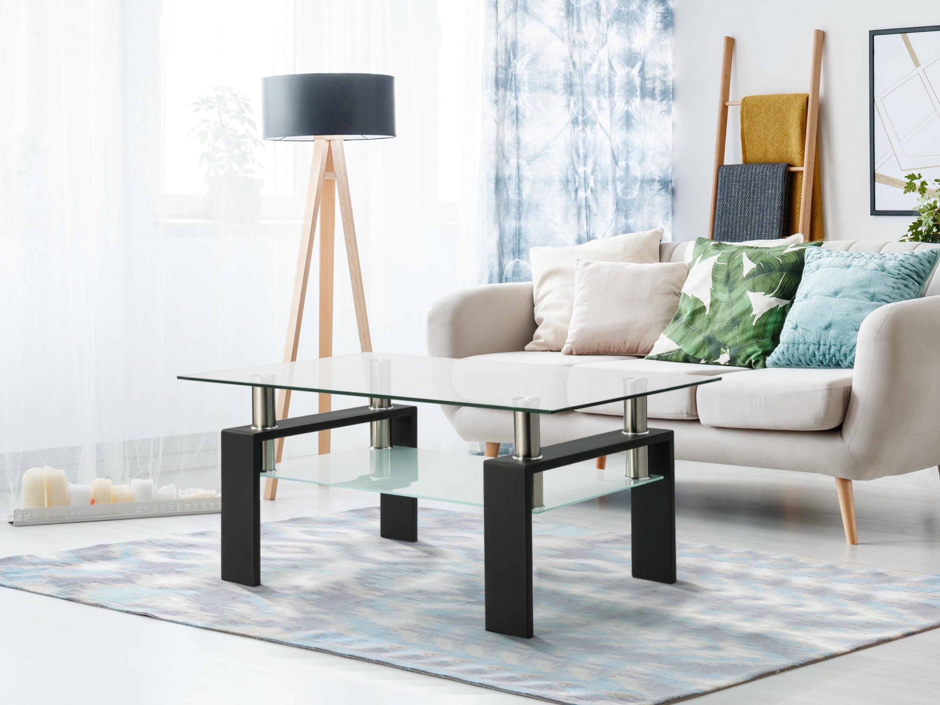Modern Black Glass Rectangle Coffee Table