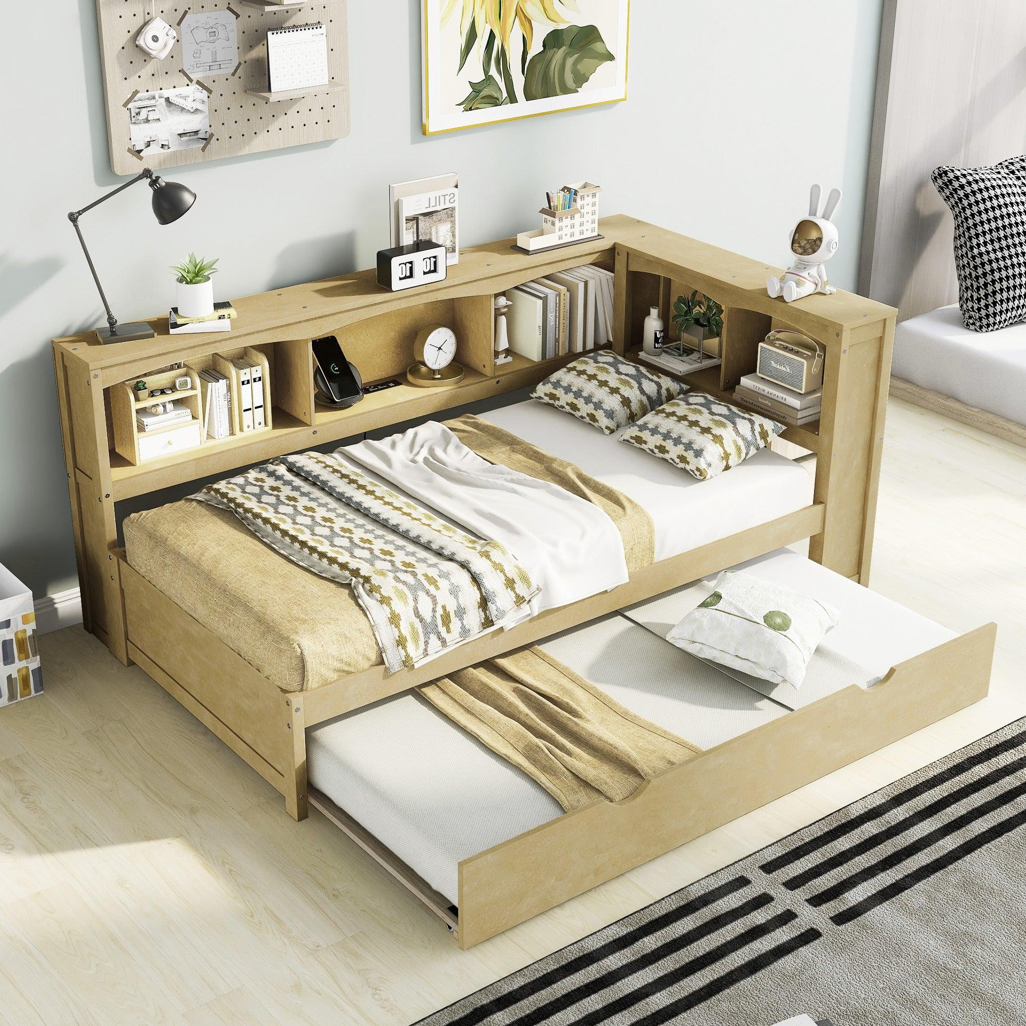 Twin Size Daybed with Trundle, Storage Cabinets and USB Ports