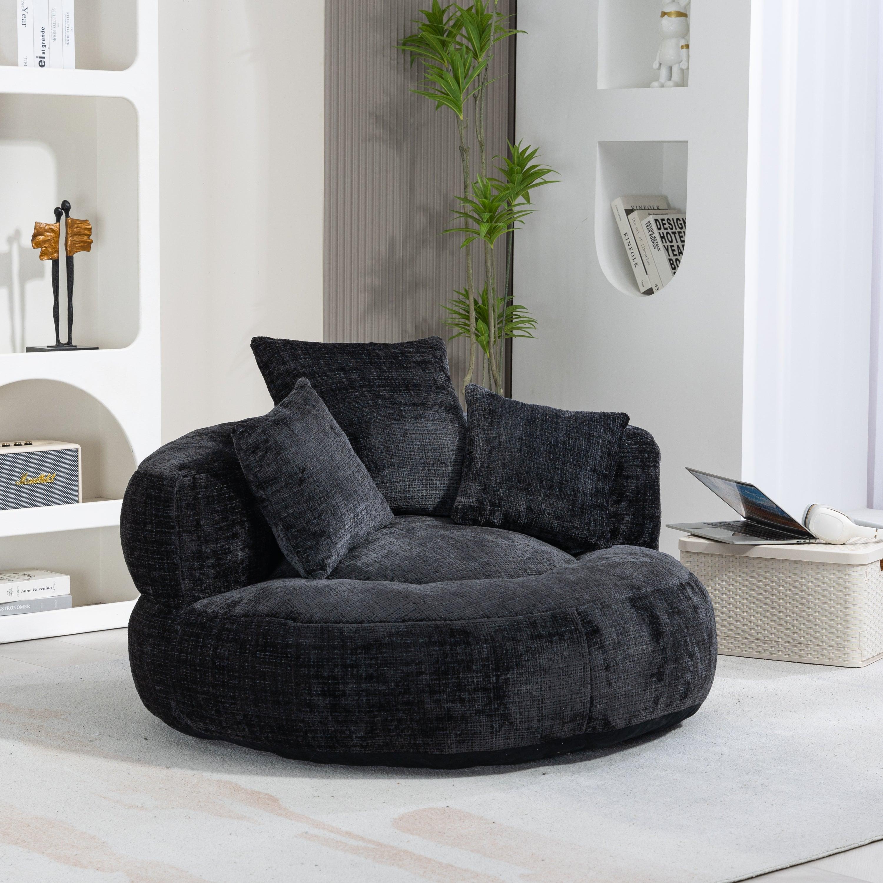 Coolmore High-Back Lazy Sofa Chair with Pillows (Black Chenille)