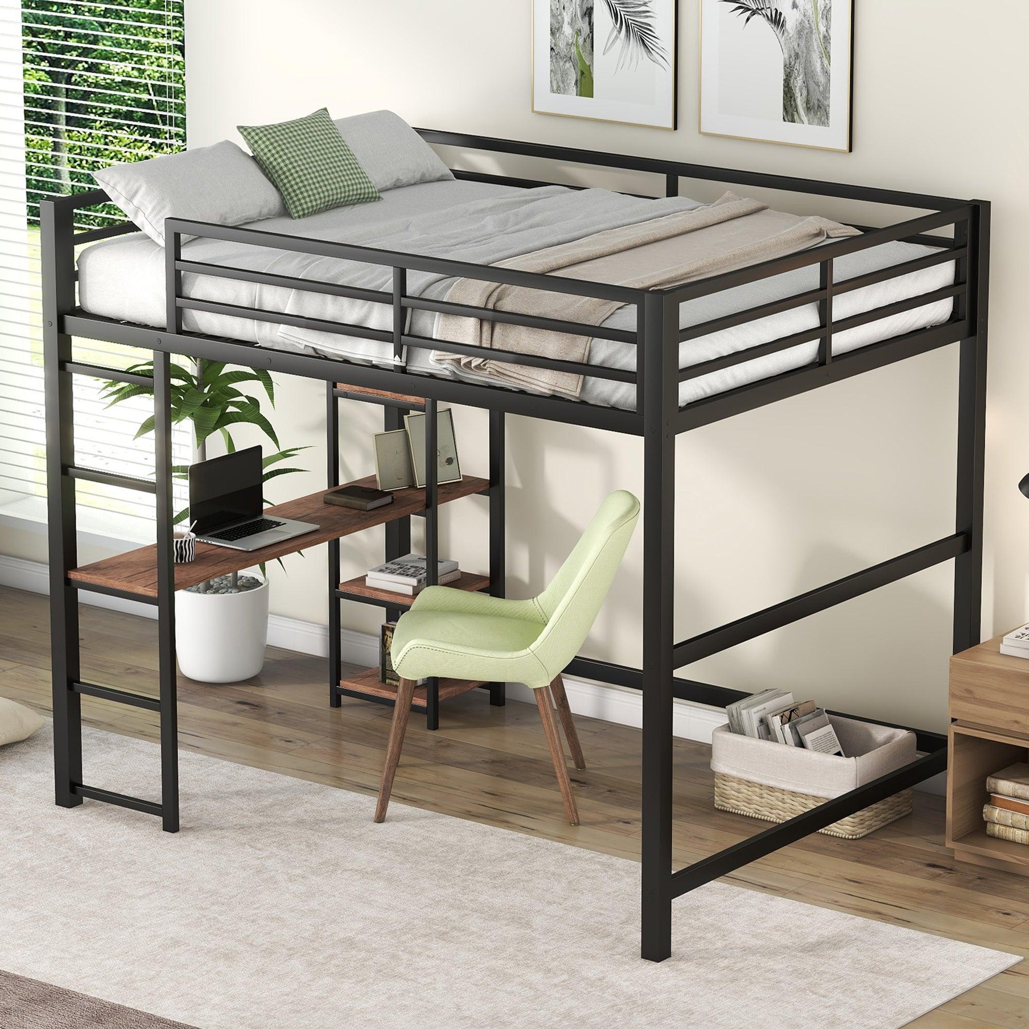 Full Size Loft Bed with Desk and Storage