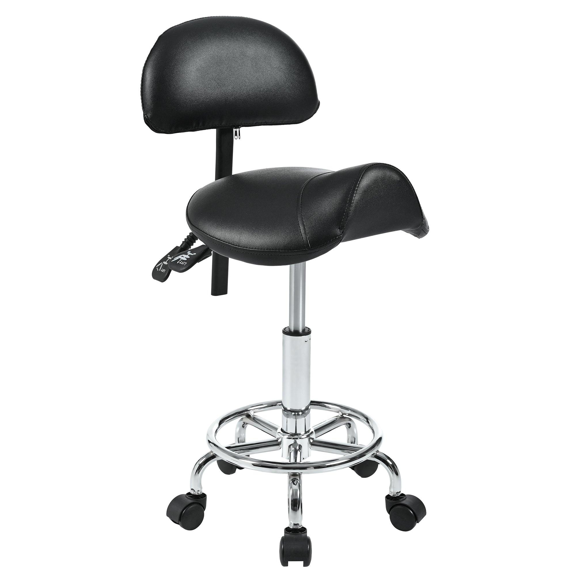 Ergonomic Rolling Saddle Stool with Backrest & Wheels