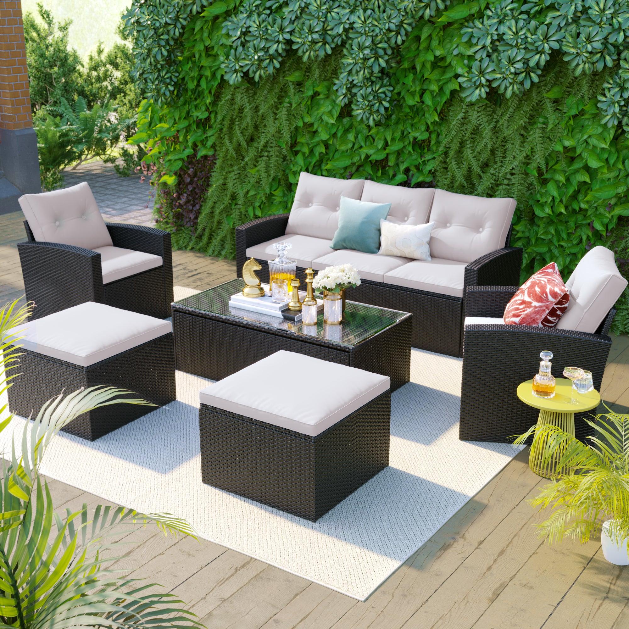 6-piece Wicker Patio Dining Sectional Set