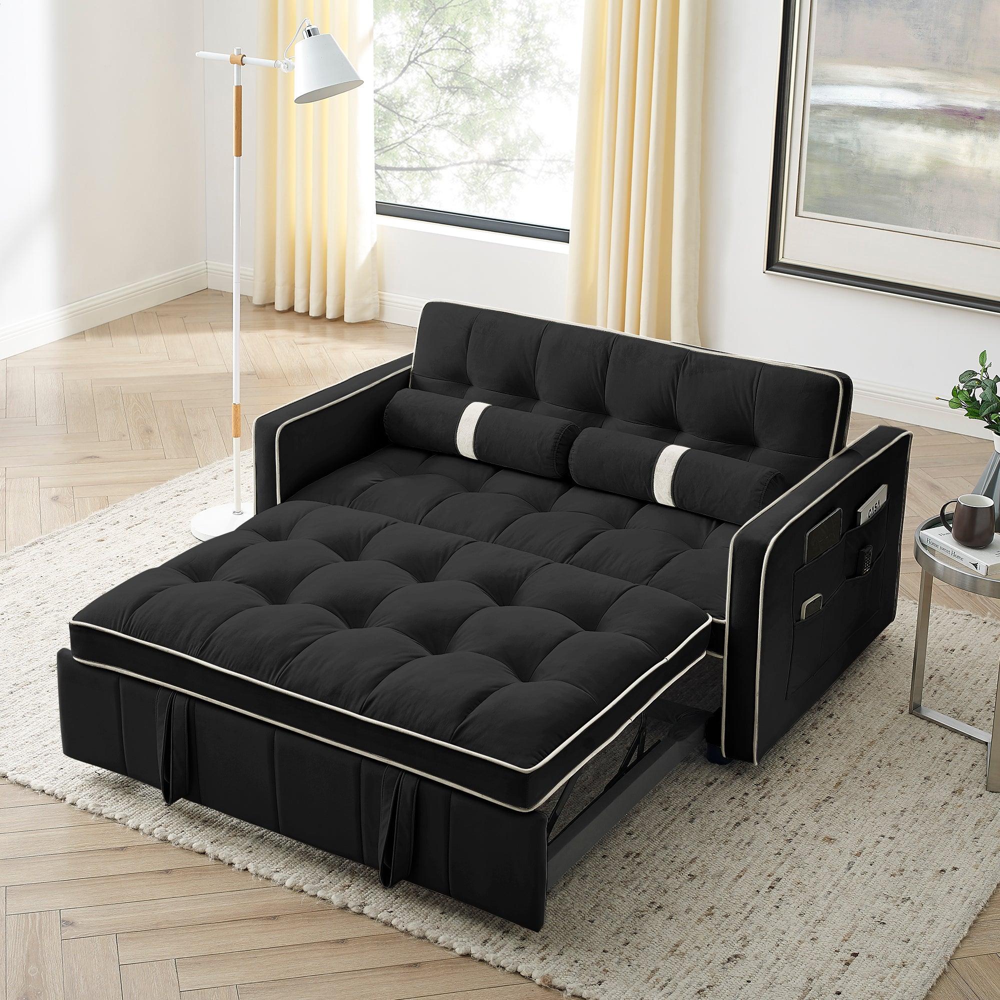 Modern Pull Out Sleep Sofa Bed 2 Seater Loveseats Sofa Couch with side pockets, Adjsutable Backrest and Lumbar Pillows for Apartment Office Living Room