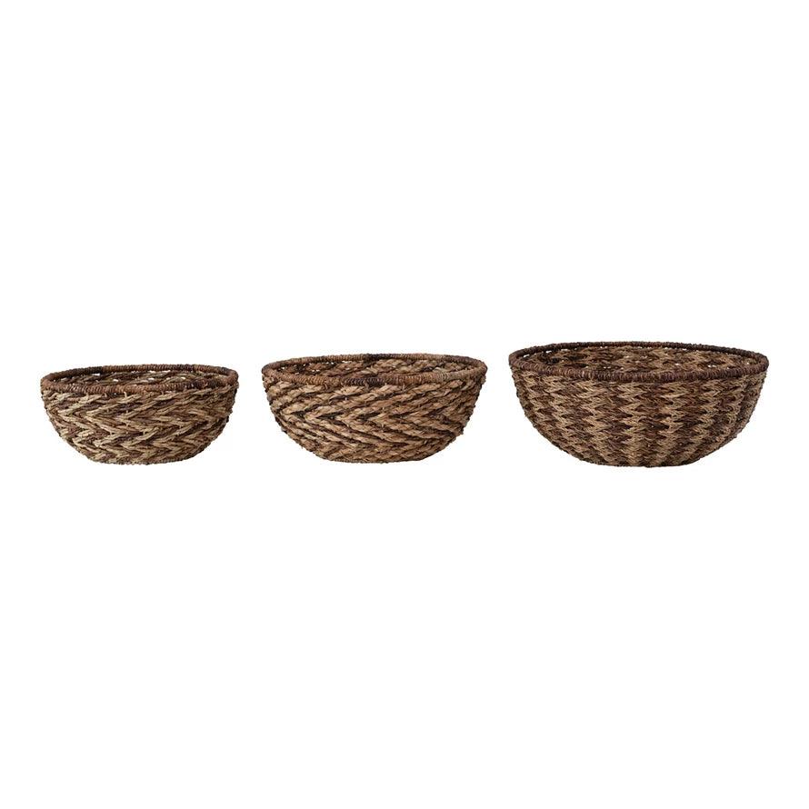Hand-Woven Banana Bark and Bankuan Baskets, Set of 3
