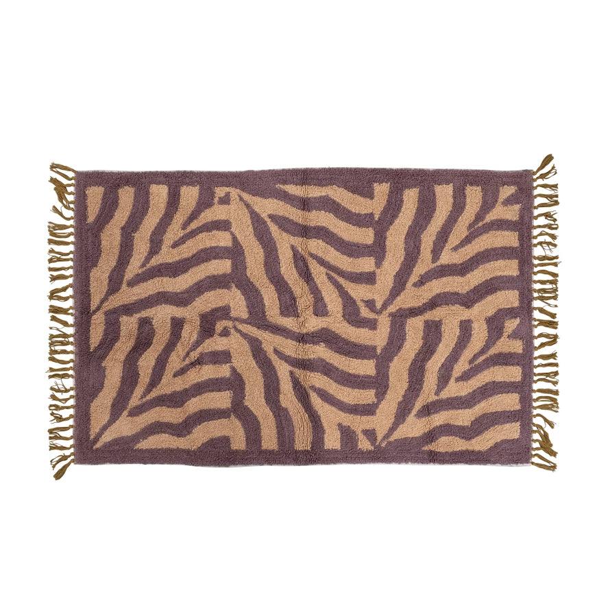 Cotton Tufted Print Rug with Fringe