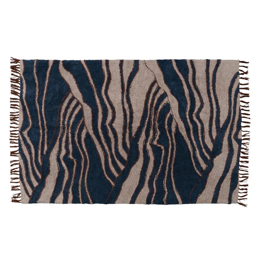 Cotton Tufted Print Rug with Fringe