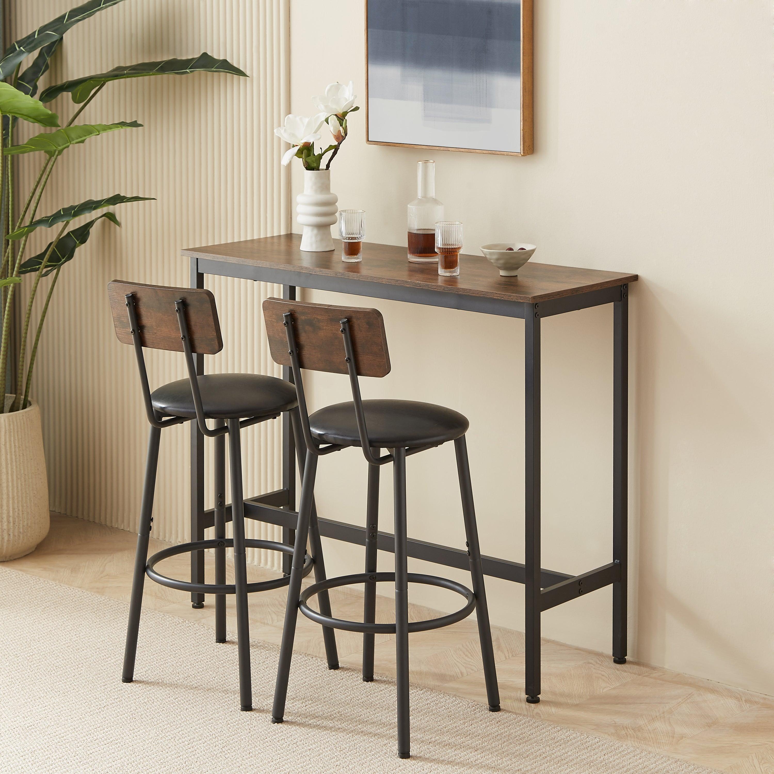 Bar Table Set with 2 Stools, PU Seats, Rustic Brown