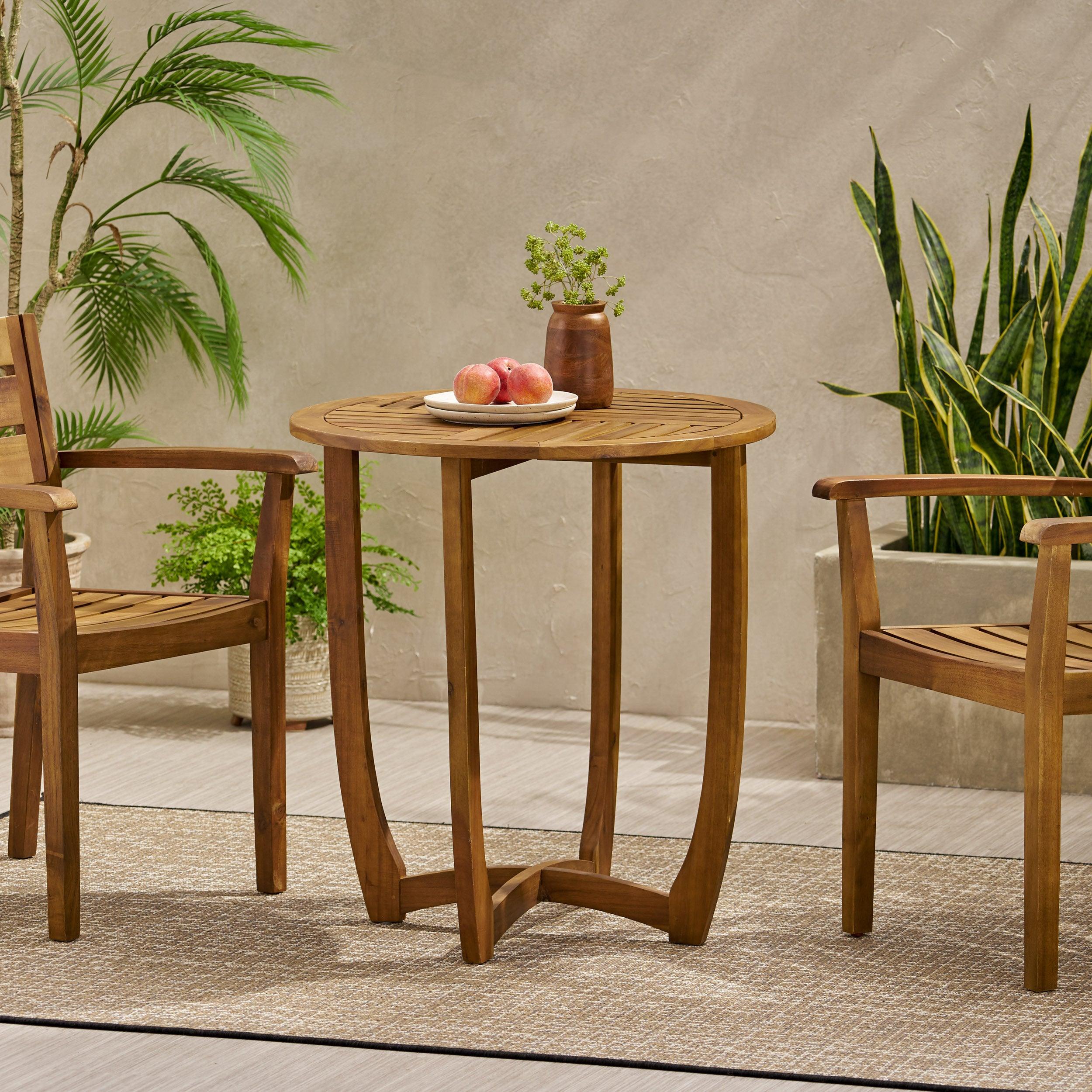 Outdoor Round Acacia Wood Accent Table