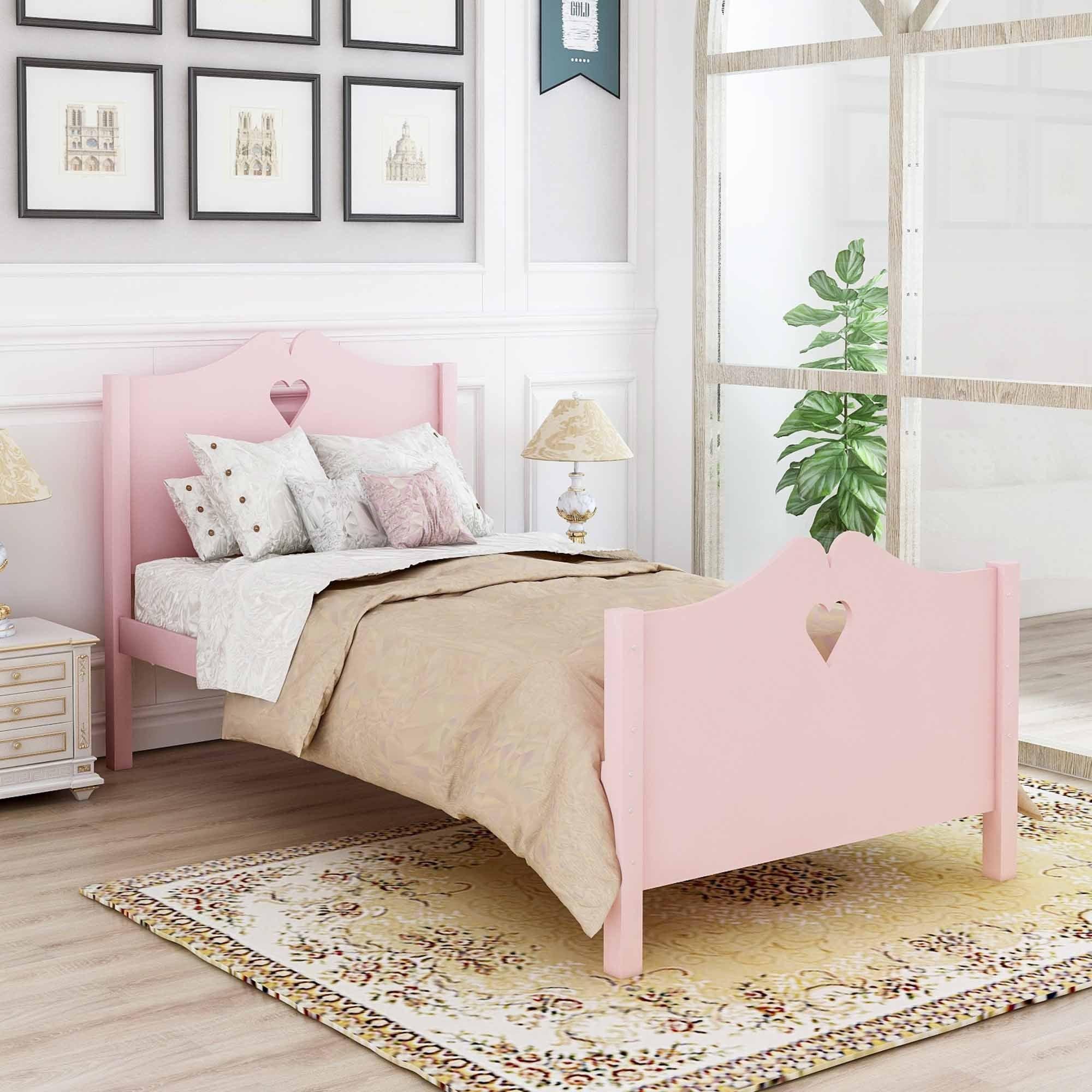 Twin Size Wood Platform Bed with Headboard, Footboard