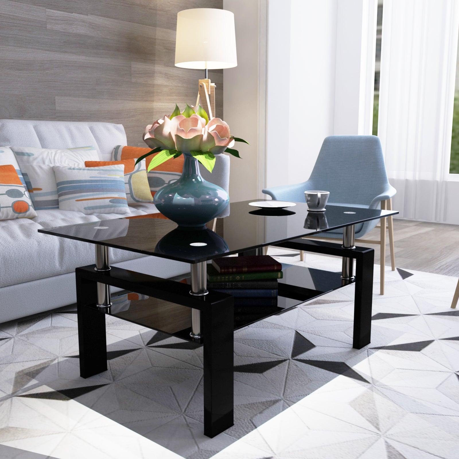 Modern Black Glass Coffee Table – Rectangular