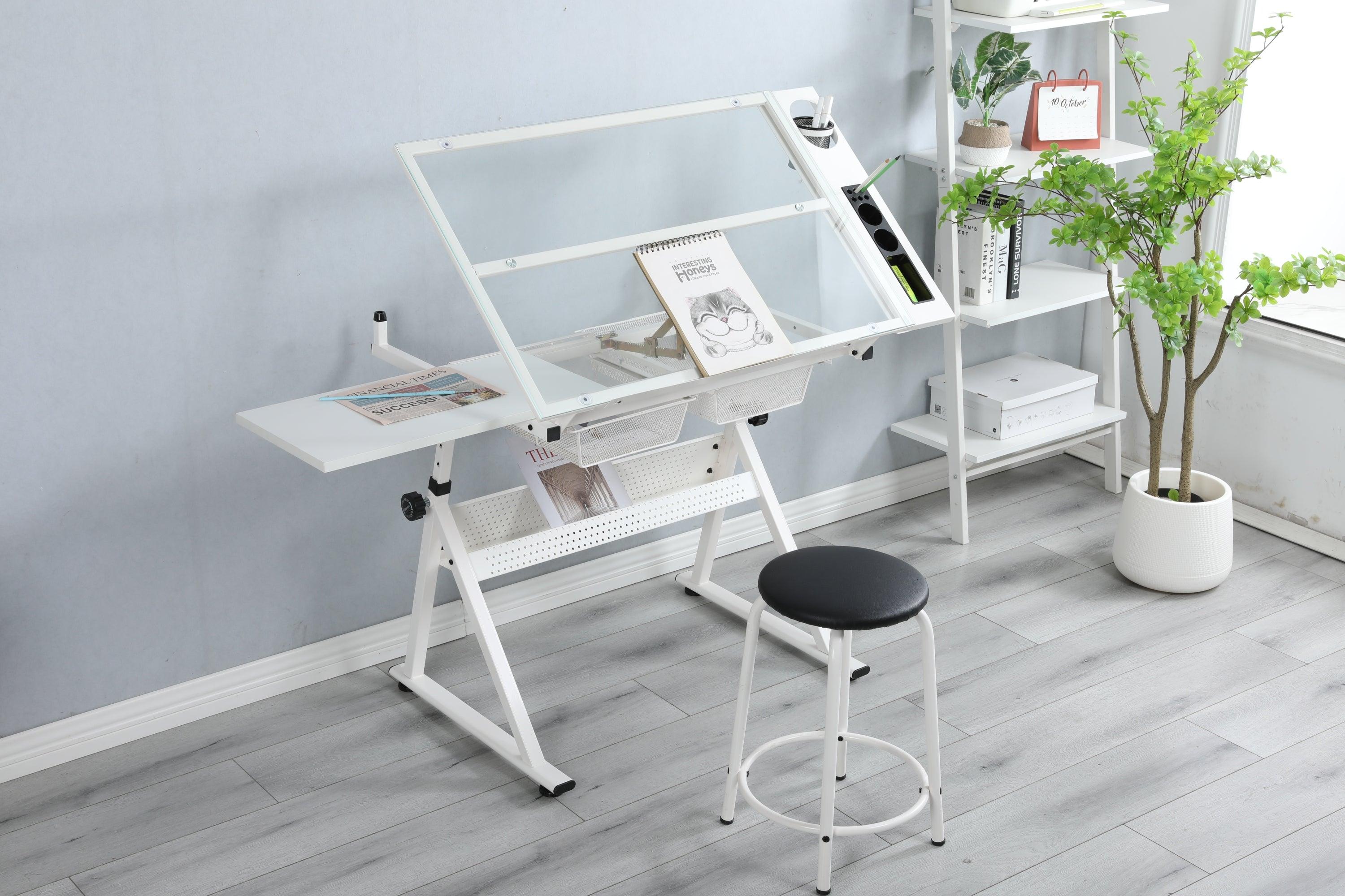 White Tempered Glass Art Table